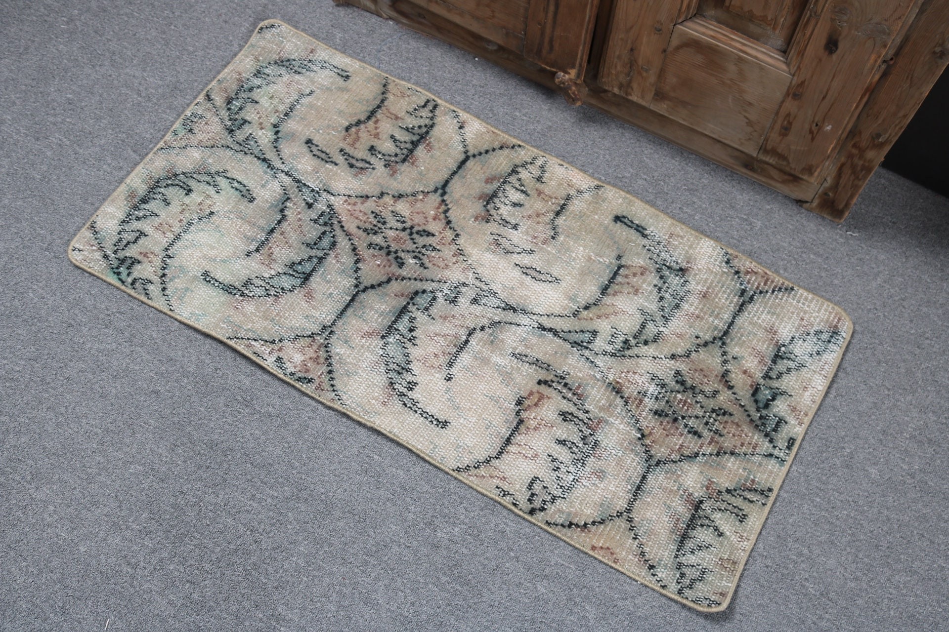 Vintage Rug, Luxury Rug, Oriental Rugs, Kitchen Rugs, Office Rug, Green Handwoven Rug, Small Area Rugs, 1.6x3.3 ft Small Rugs, Turkish Rugs