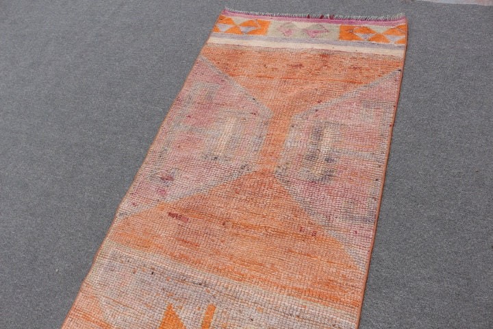 Oriental Rug, 2.9x11 ft Runner Rug, Stair Rug, Corridor Rug, Turkish Rugs, Cool Rug, Orange Floor Rug, Rugs for Corridor, Vintage Rugs