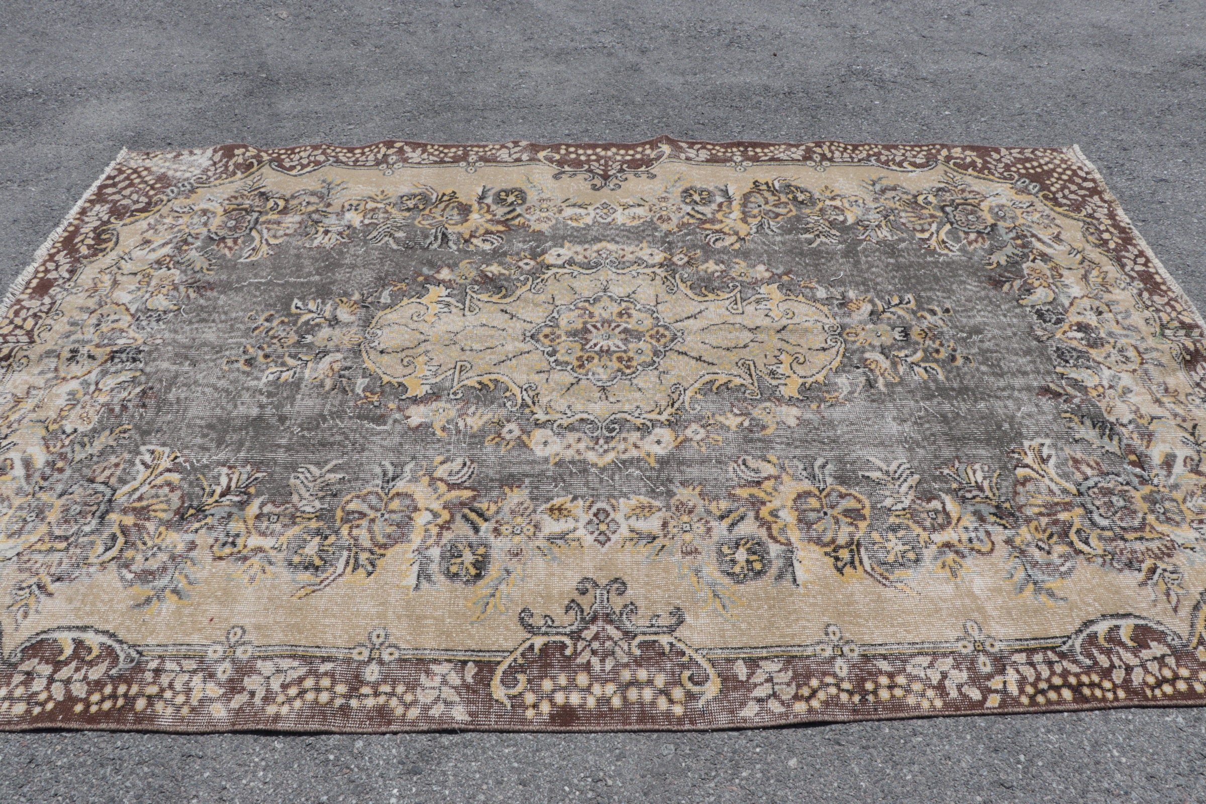 Salon Halısı, Kahverengi Mutfak Halısı, Türk Halısı, Vintage Halı, 5.9x8.9 ft Büyük Halı, Yemek Odası Halısı, Oryantal Halı, Salon Halıları