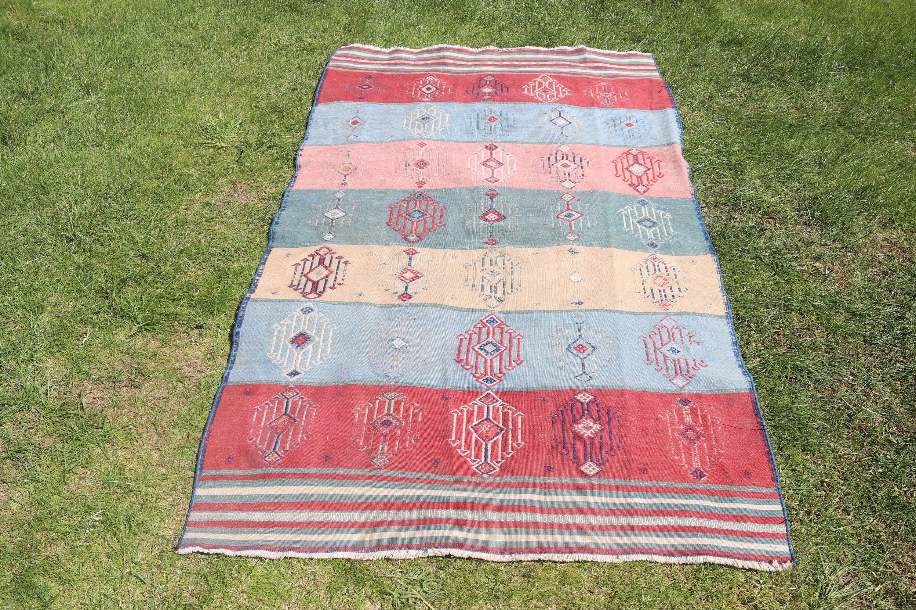 Vintage Rug, Nursery Rugs, Floor Rug, Turkish Rugs, 3.6x6.2 ft Accent Rug, Home Decor Rug, Office Rug, Vintage Accent Rug, Blue Oushak Rugs