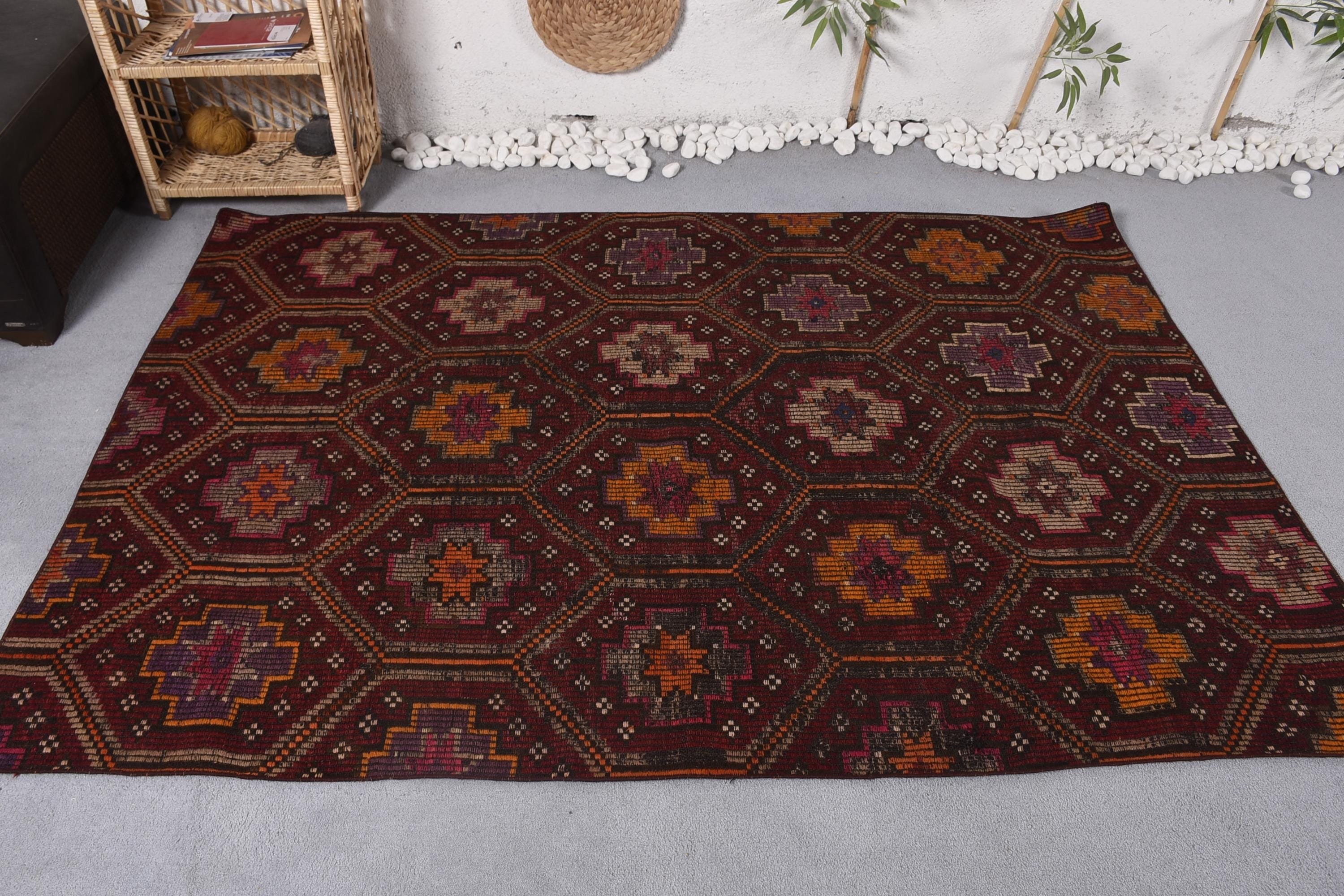 Turkish Rug, Vintage Rug, Statement Rugs, Red Home Decor Rug, 4.7x7 ft Area Rugs, Kilim, Kitchen Rug, Rugs for Oushak Area, Indoor Rugs