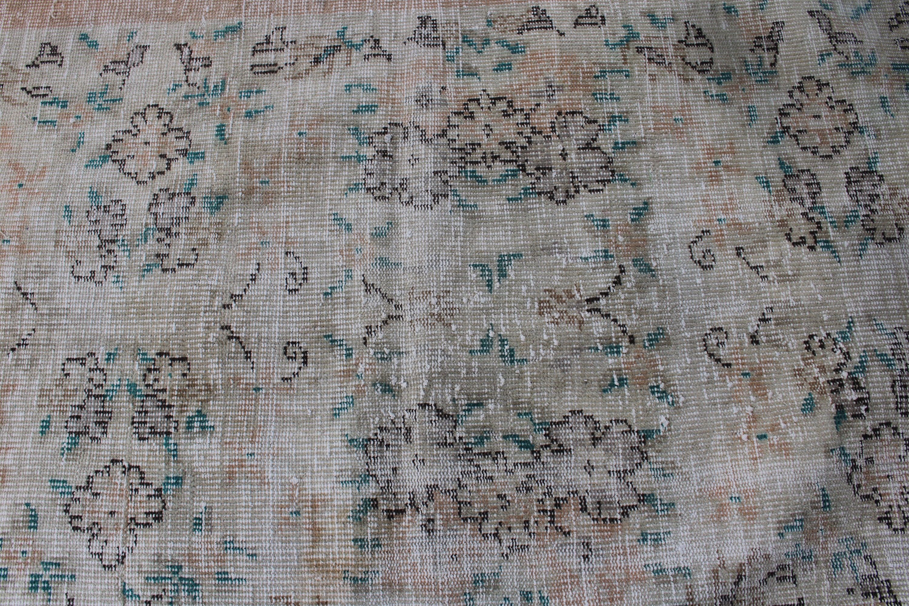 Çocuk Odası Halıları, Bej Ev Dekorasyonu Halıları, 3,6x5,4 ft Vurgulu Halı, Türk Halısı, Vintage Vurgulu Halılar, Vintage Halılar, Geometrik Halı