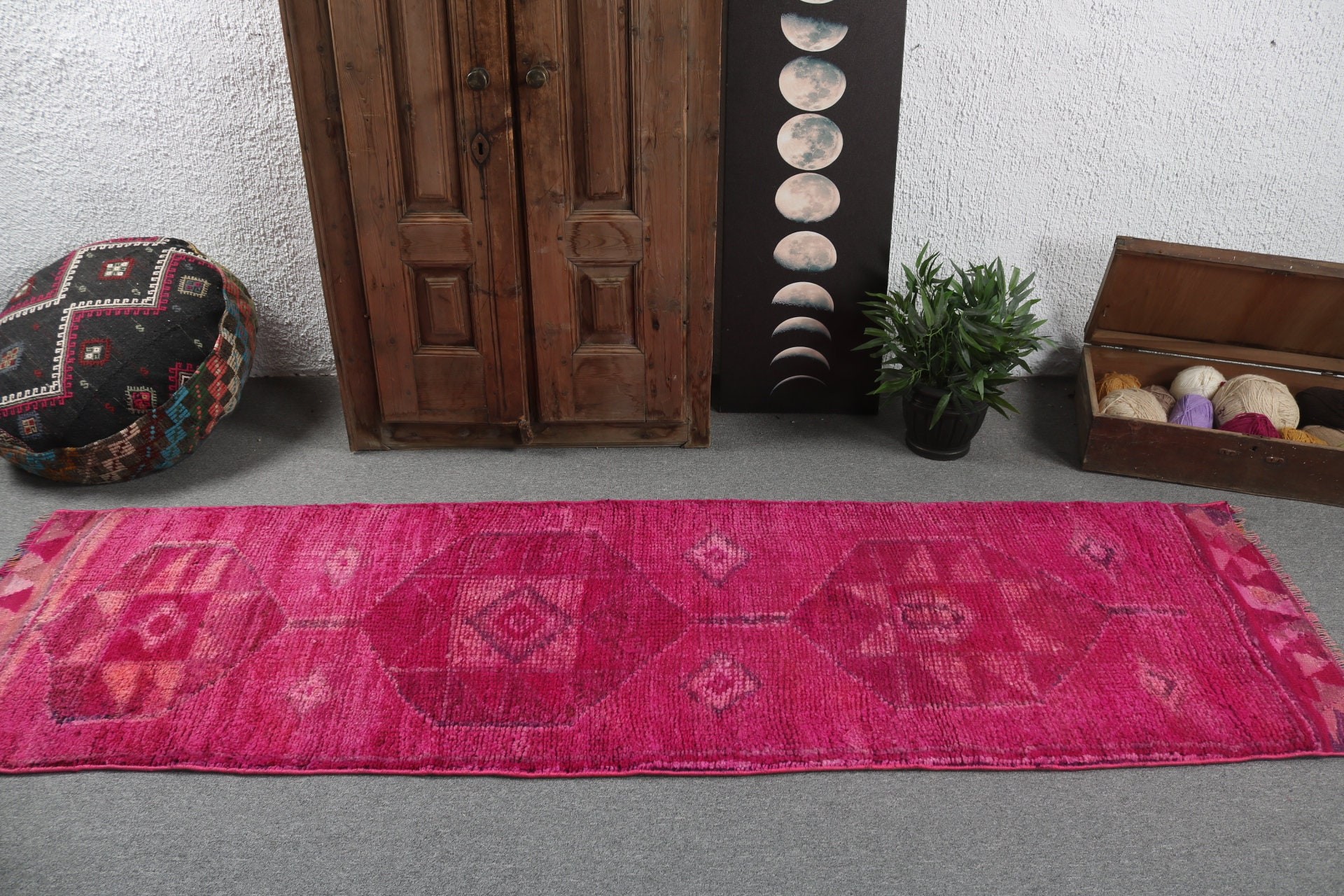 Kitchen Rugs, Turkish Rugs, Vintage Rug, Anatolian Rug, 2.5x8.6 ft Runner Rugs, Oushak Rug, Vintage Runner Rugs, Pink Luxury Rug, Floor Rug