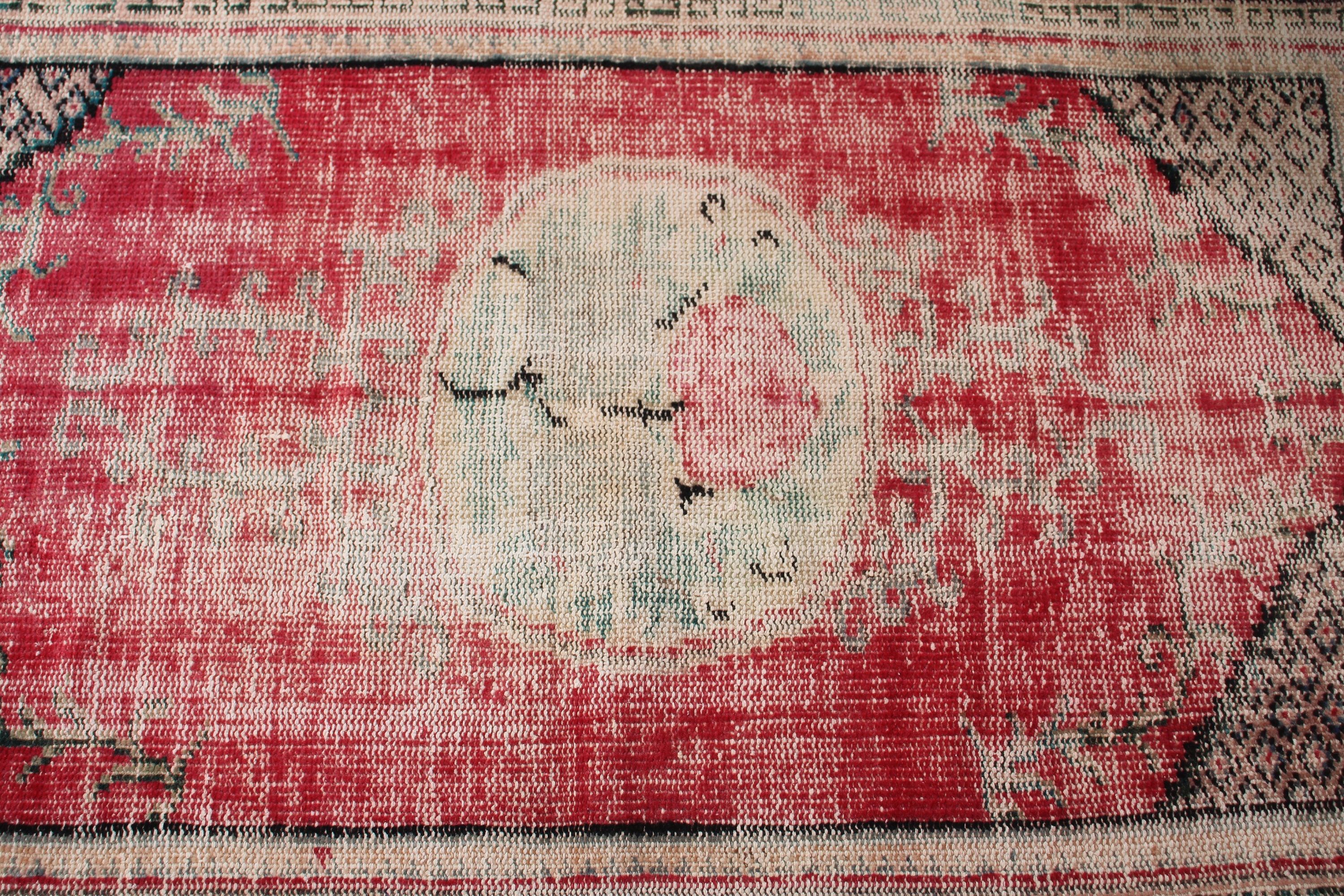 Kırmızı Boho Halı, Vintage Halı, Anadolu Halıları, Küçük Boho Halıları, 2.9x4.8 ft Küçük Halı, Banyo Halısı, Mutfak Halıları, El Dokuma Halı, Türk Halıları