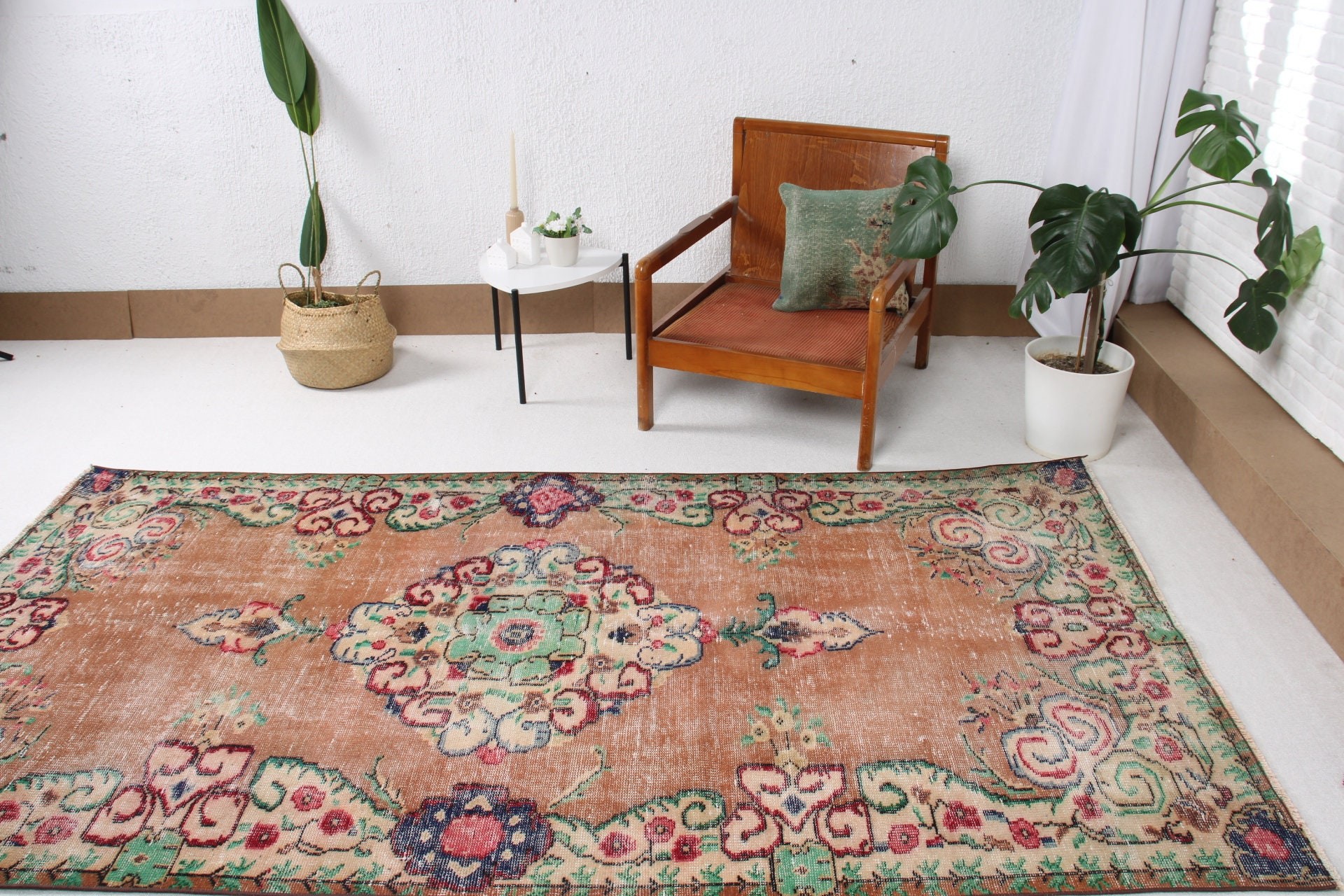 Lüks Halı, Kahverengi Açıklama Halısı, Vintage Halılar, El Dokuma Halı, 4,5x8,9 ft Büyük Halı, Büyük Vintage Halı, Yemek Odası Halısı, Türk Halısı