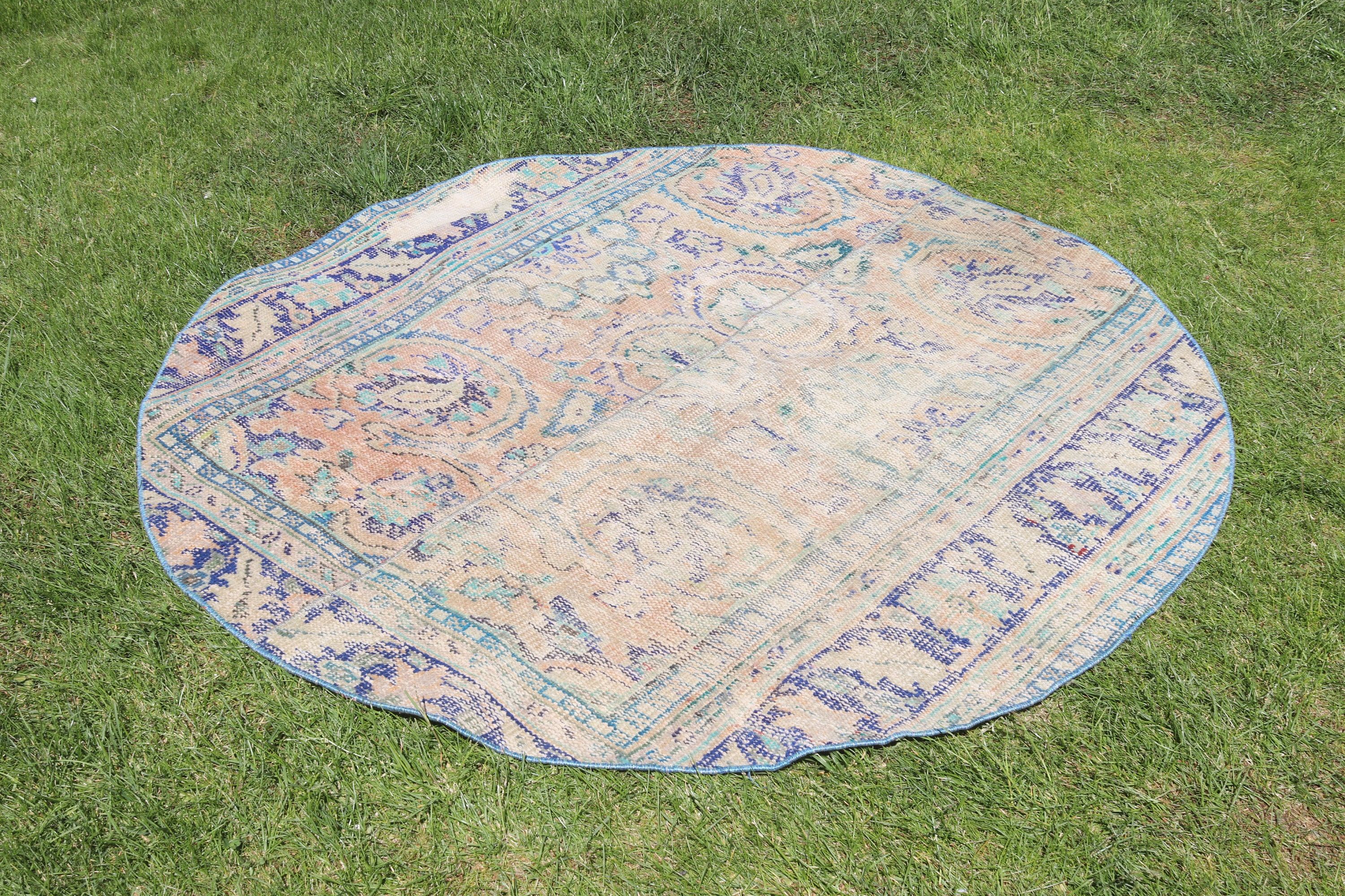 Mavi El Dokuma Halılar, Vintage Halı, Yatak Odası Halıları, Mutfak Halıları, Vintage Vurgulu Halı, Modern Halılar, 4.8x4.8 ft Accent Halı, Türk Halısı