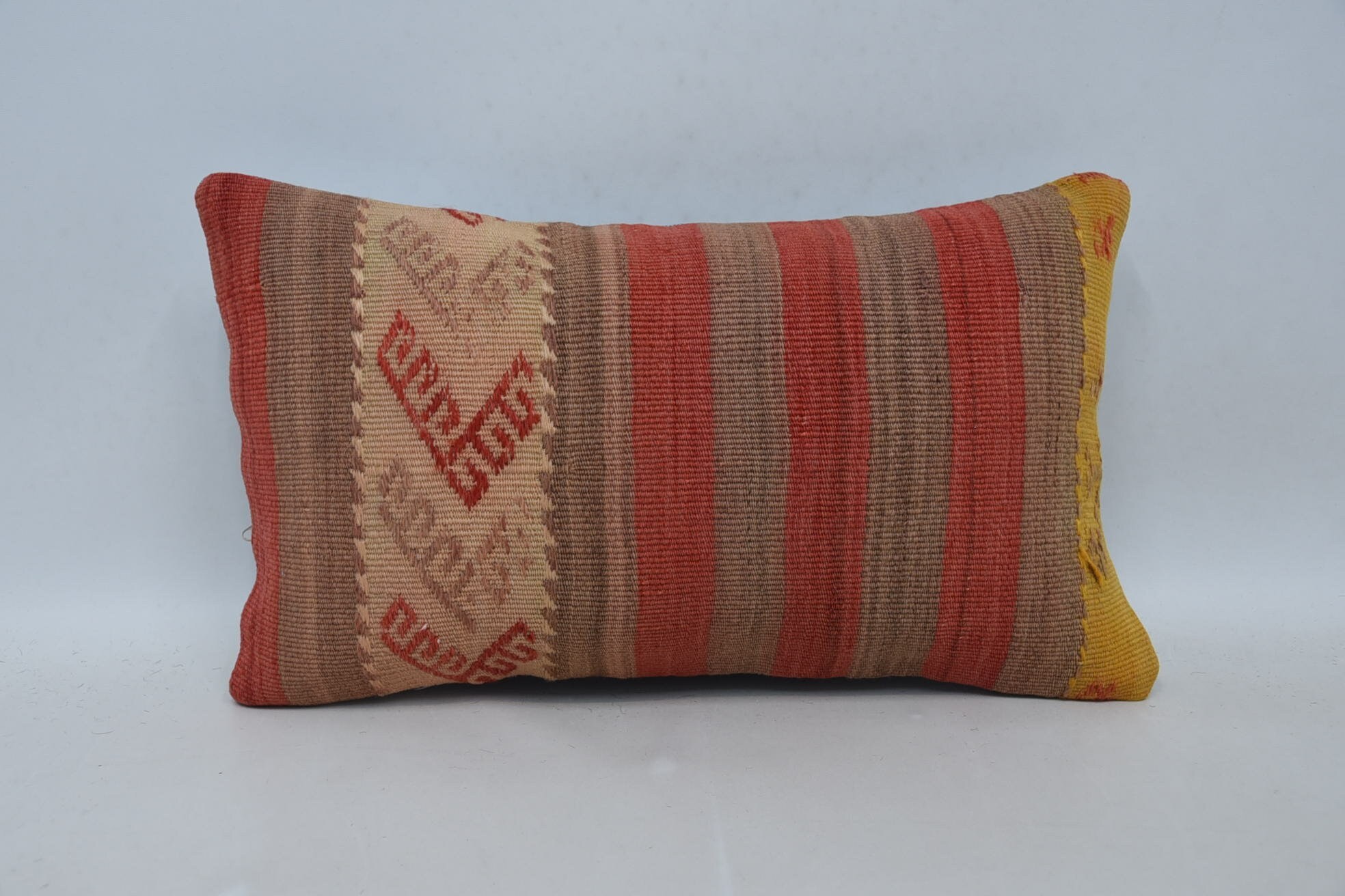 Hippie Throw Pillow, 12"x20" Red Cushion Cover, Office Chair Pillow Cover, Home Decor Pillow, Kilim Pillow, Handmade Kilim Cushion