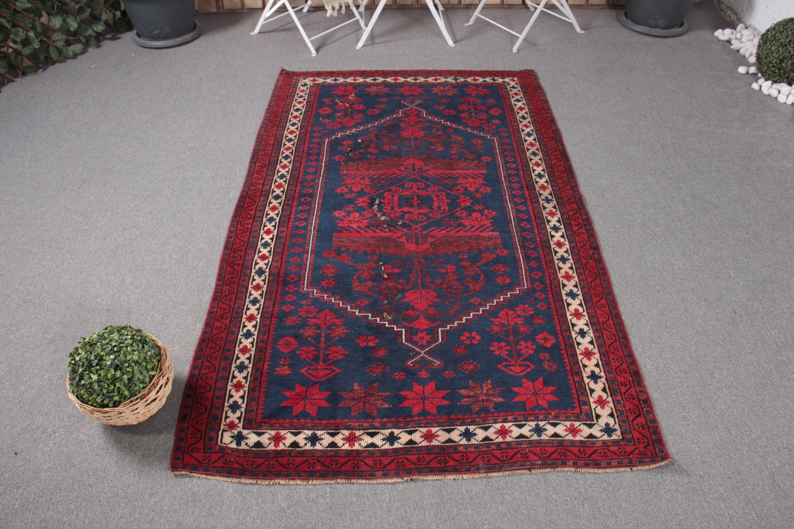 Mavi 3.6x6.1 ft Accent Halı, Vintage Halı, Yün Halı, Sanat Halıları, Ev Dekorasyonu Halıları, Yatak Odası Halıları, Çocuk Halıları, Kilim, Türk Halıları