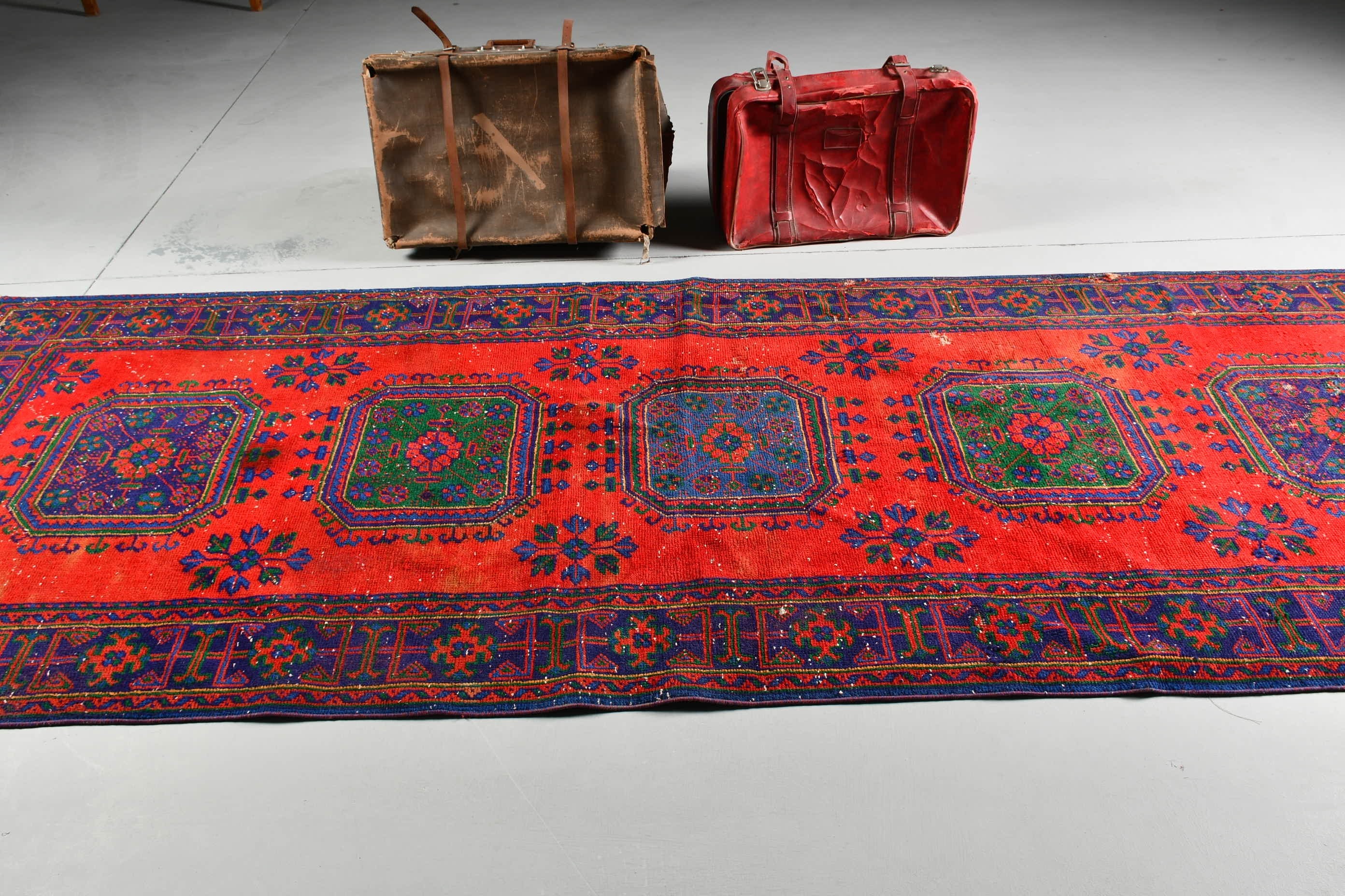 Koridor Halıları, Oushak Halıları, Vintage Halılar, 4,2x12,1 ft Runner Halısı, Türk Halıları, Estetik Halı, Kırmızı Oryantal Halı, Koridor Halısı