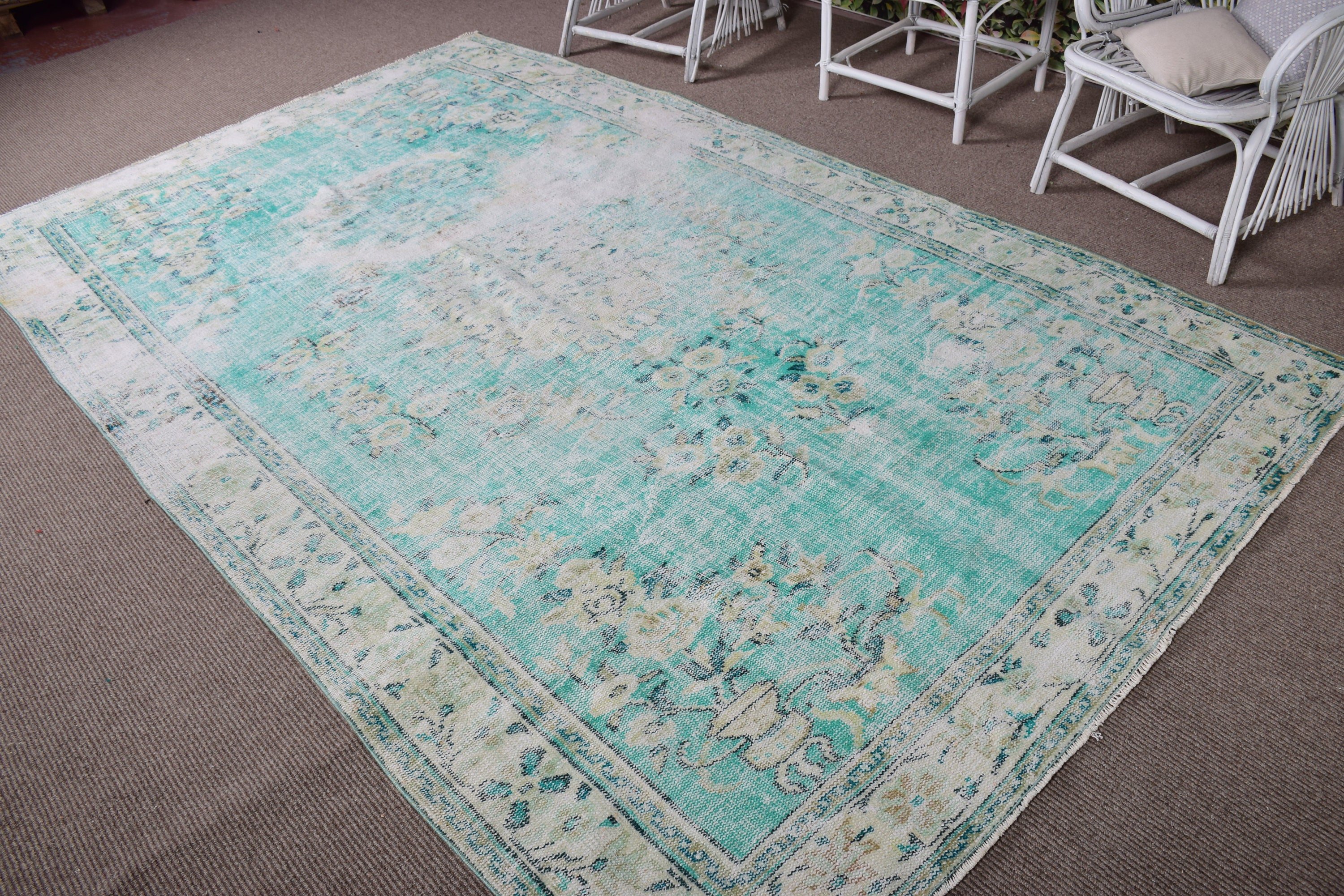 Bedroom Rug, Anatolian Rug, Dining Room Rugs, Turkish Rugs, Geometric Rugs, 6.2x10 ft Large Rug, Green Floor Rugs, Luxury Rug, Vintage Rugs