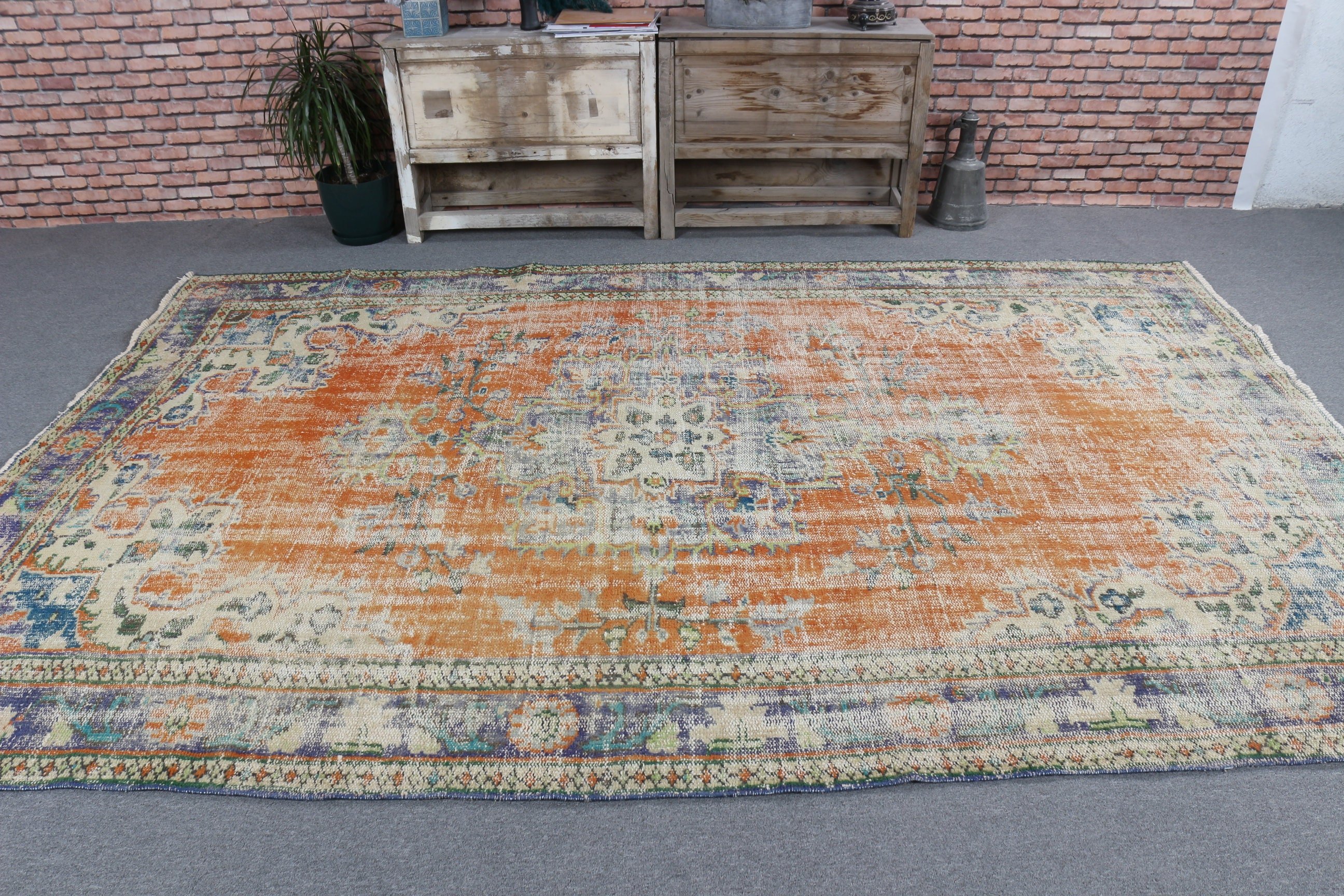 6.3x9.7 ft Large Rugs, Large Vintage Rugs, Vintage Rugs, Orange Oushak Rugs, Living Room Rugs, Turkish Rug, Kitchen Rugs