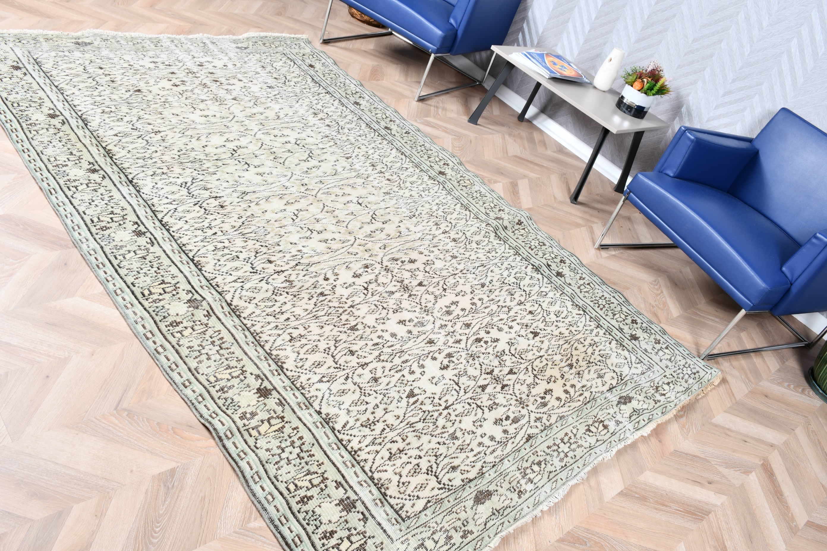 Yeşil 5.6x8.6 ft Büyük Halılar, Yatak Odası Halısı, Salon Halısı, Yün Halıları, Türk Halısı, Vintage Halılar, Yatak Odası Halıları, Tasarımcı Halısı