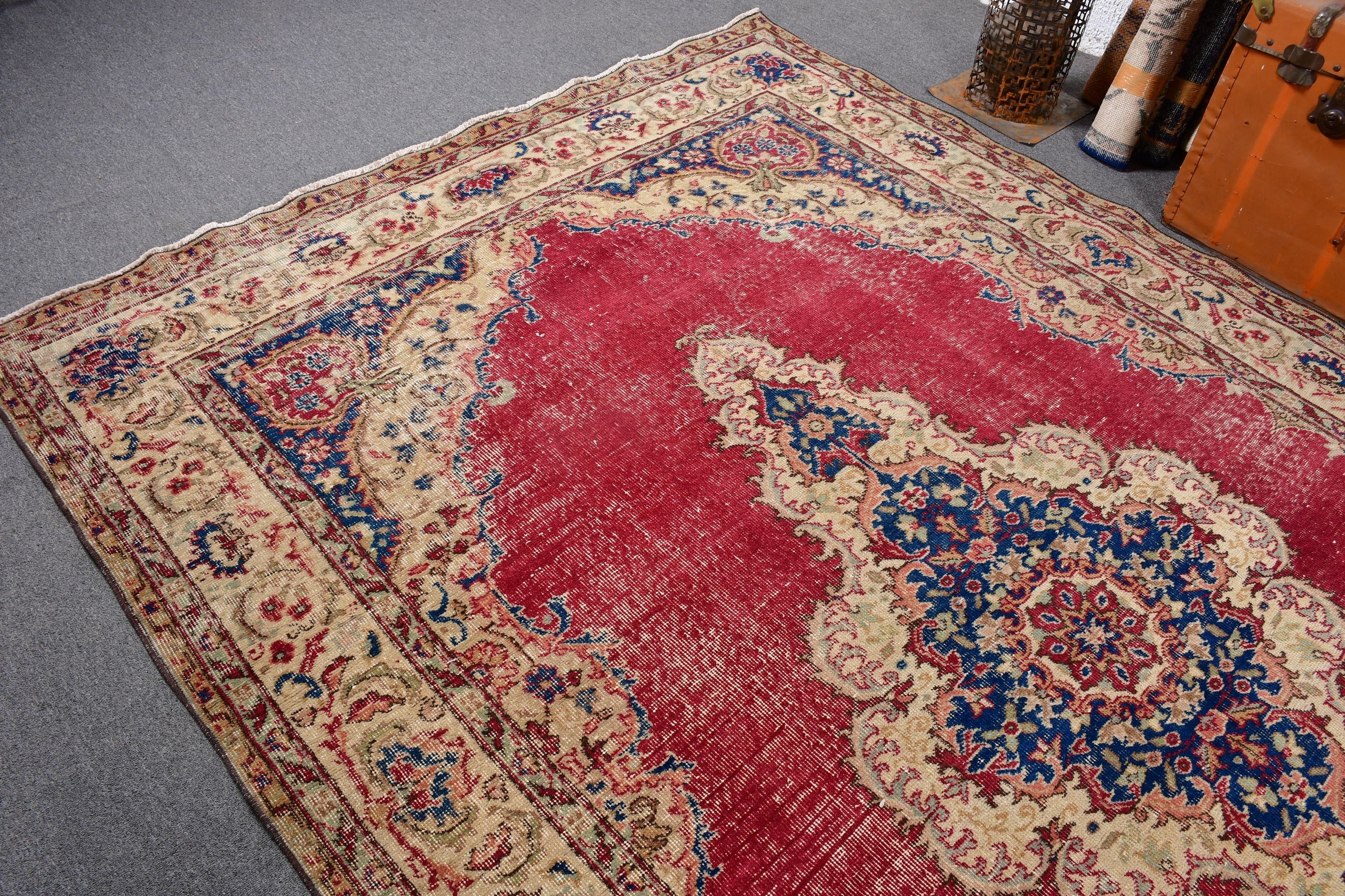 6.4x9.9 ft Large Rug, Geometric Rug, Bedroom Rugs, Dining Room Rugs, Home Decor Rug, Vintage Rugs, Red Floor Rugs, Luxury Rug, Turkish Rugs