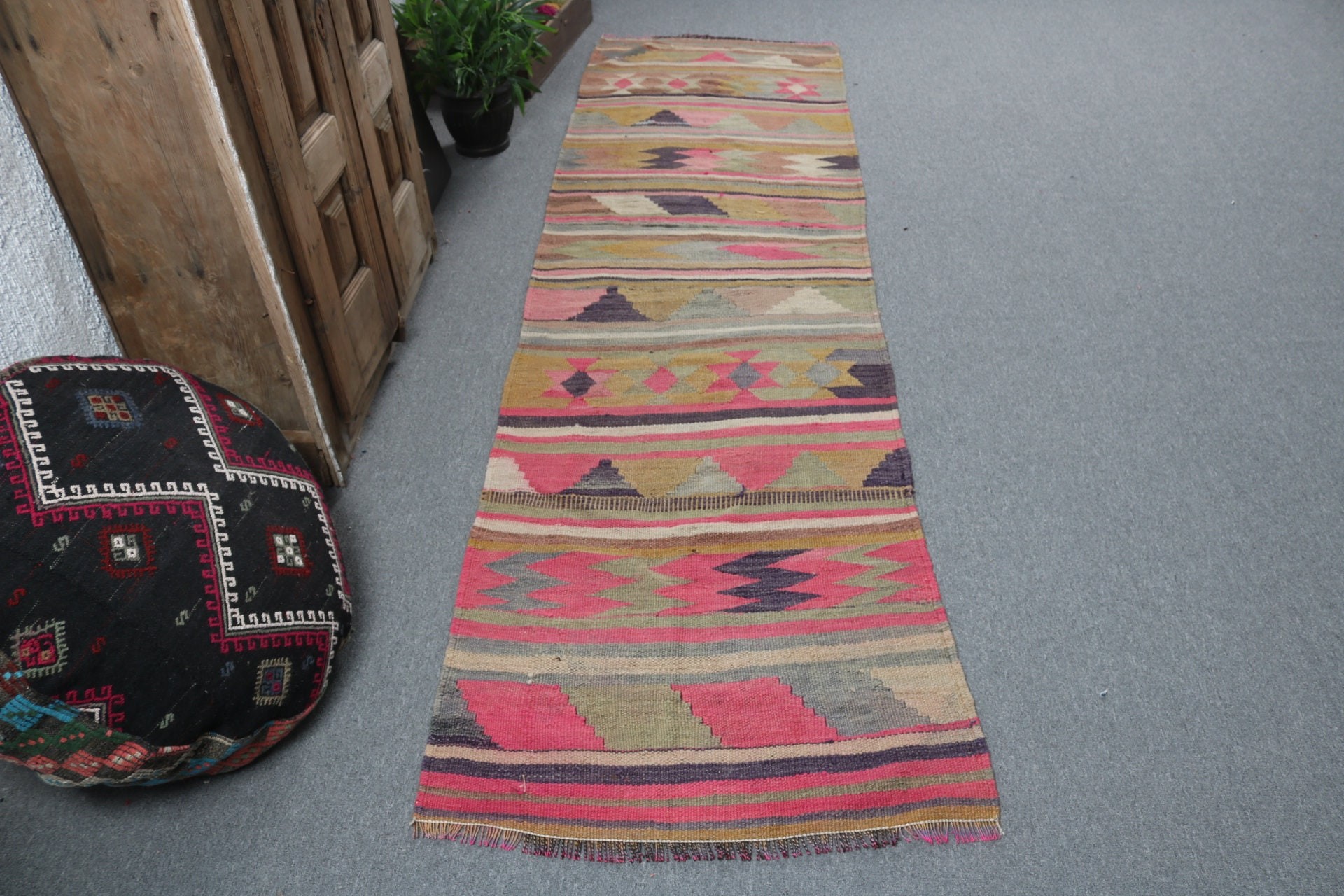 Cool Rug, Turkish Rugs, Kilim, 2.6x9.6 ft Runner Rugs, Beni Ourain Runner Rug, Boho Rug, Vintage Rugs, Handwoven Rug, Pink Home Decor Rug