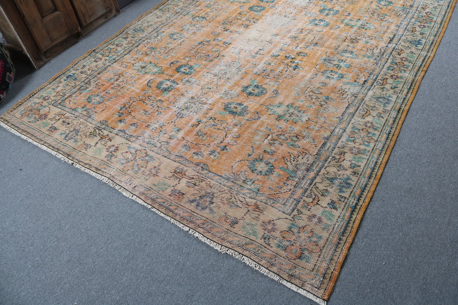 6.8x9.6 ft Büyük Halı, Vintage Halı, Türk Halısı, Oturma Odası Halıları, Antika Halı, Yemek Odası Halısı, Sarı Antika Halı, Yatak Odası Halıları, Yer Halısı