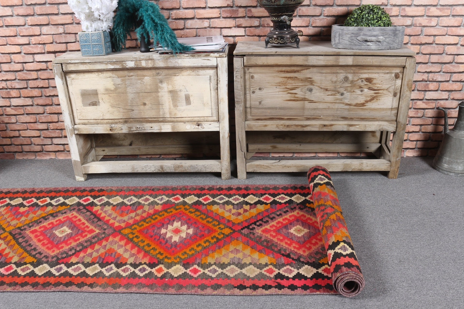 Koridor Halıları, Türk Halısı, Vintage Halı, Fas Halısı, Yün Halıları, Koridor Halısı, 2,5x10,6 ft Runner Halısı, Boho Halısı, Pembe Mutfak Halısı