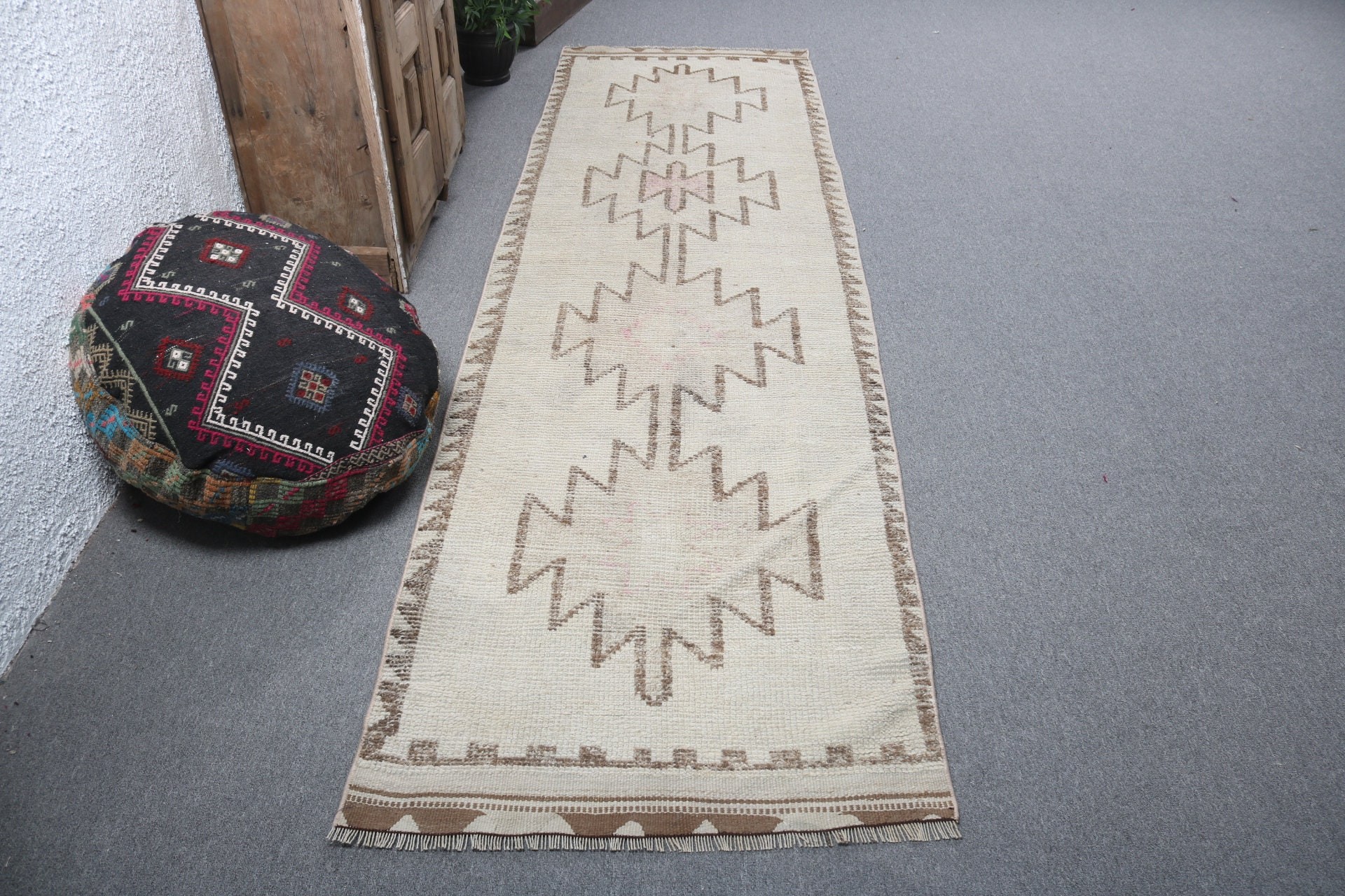 Vintage Halı, Bej Antika Halılar, Beni Ourain Runner Halıları, Anadolu Halısı, Türk Halısı, Sanatsal Halılar, 2,9x10,3 ft Runner Halıları