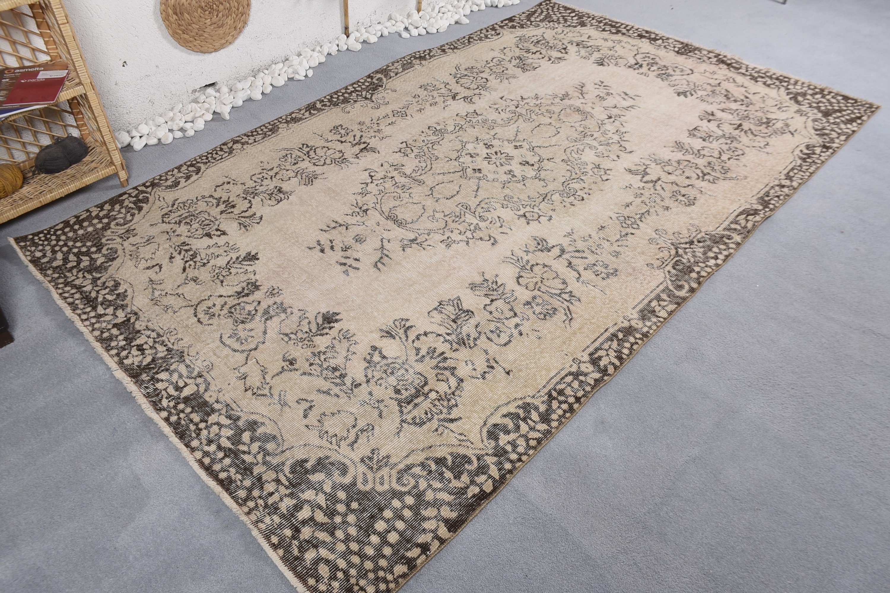 Beige Home Decor Rug, Turkish Rug, Kitchen Rug, 5.6x8.9 ft Large Rug, Living Room Rugs, Moroccan Rug, Dining Room Rug, Vintage Rugs