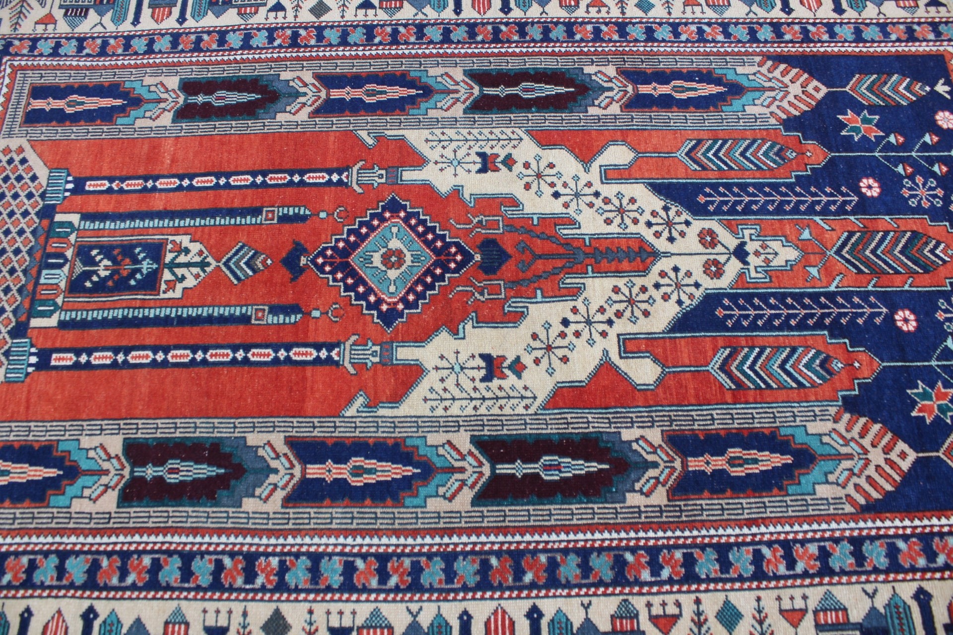 Vintage Halı, Türk Halıları, Anadolu Halısı, Bölge Halıları, Kırmızı Oryantal Halılar, Yün Halılar, Oturma Odası Halısı, 5x7,8 ft Alan Halısı, Eklektik Halı