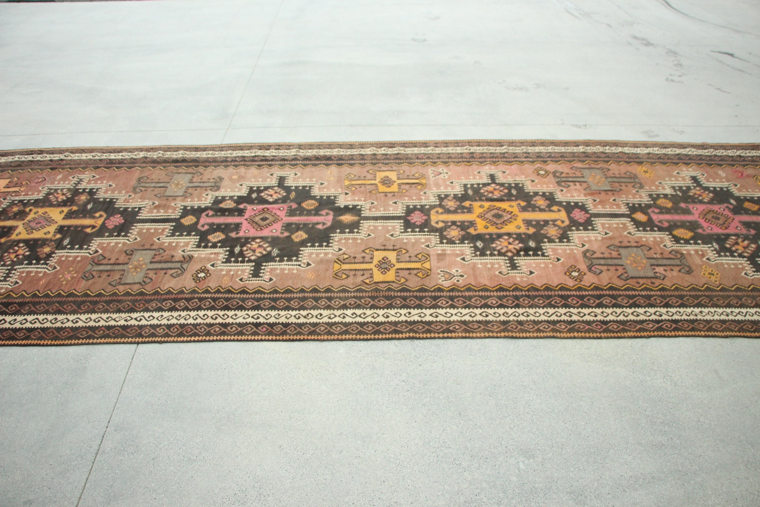 Vintage Rugs, Brown Home Decor Rugs, Turkish Rugs, Kilim, Corridor Rug, Oriental Rugs, 4.8x14.1 ft Runner Rug, Kitchen Rugs