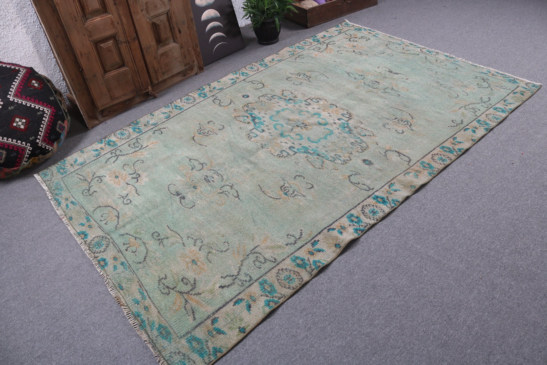 Vintage Rugs, Office Rugs, 5x7.9 ft Area Rug, Antique Rugs, Green Kitchen Rug, Handwoven Rugs, Turkish Rugs, Vintage Area Rug, Indoor Rugs