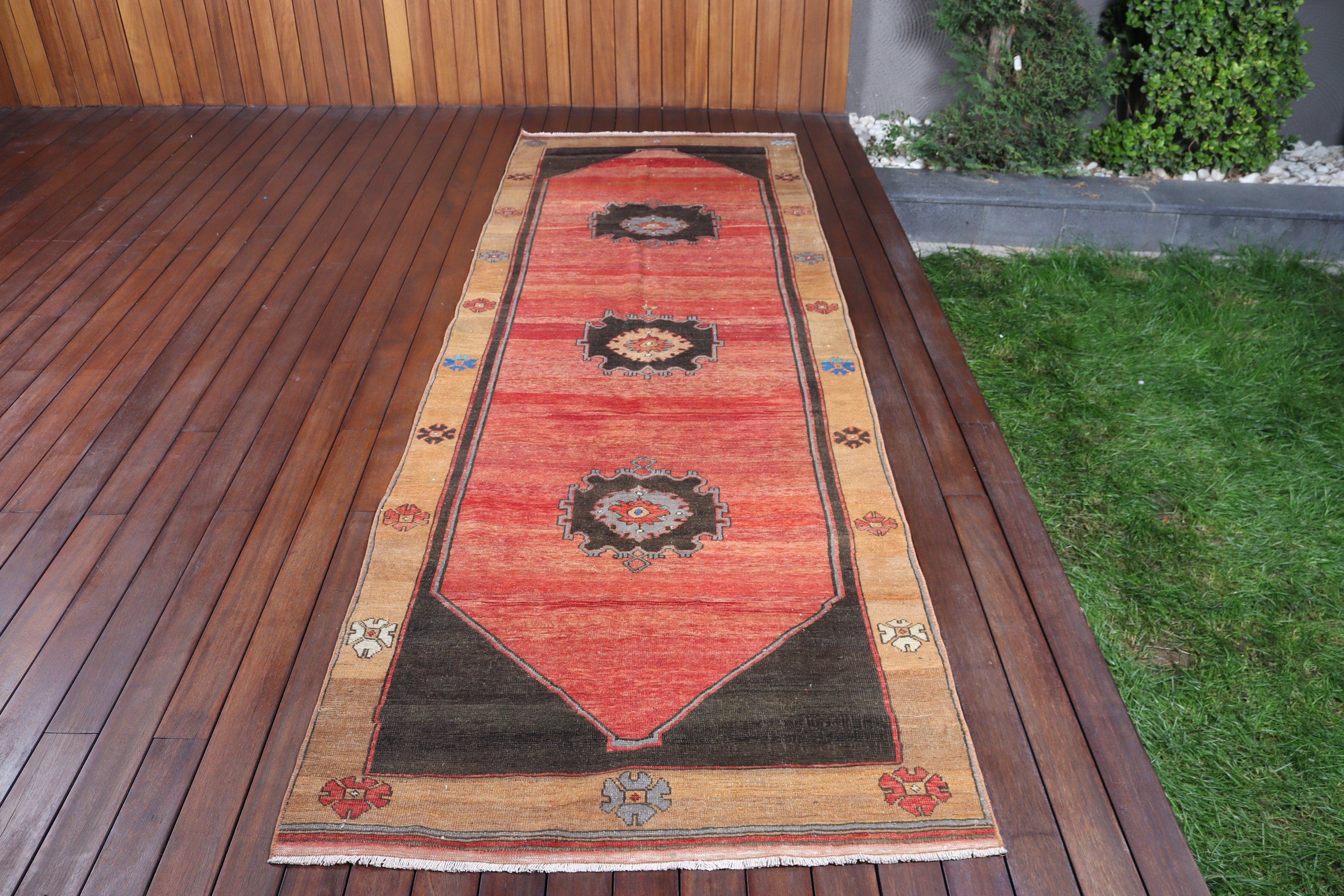 Neutral Rug, Turkish Rugs, Red Moroccan Rugs, 3.4x10.6 ft Runner Rug, Vintage Rug, Luxury Rug, Kitchen Rugs, Bedroom Rug, Corridor Rugs