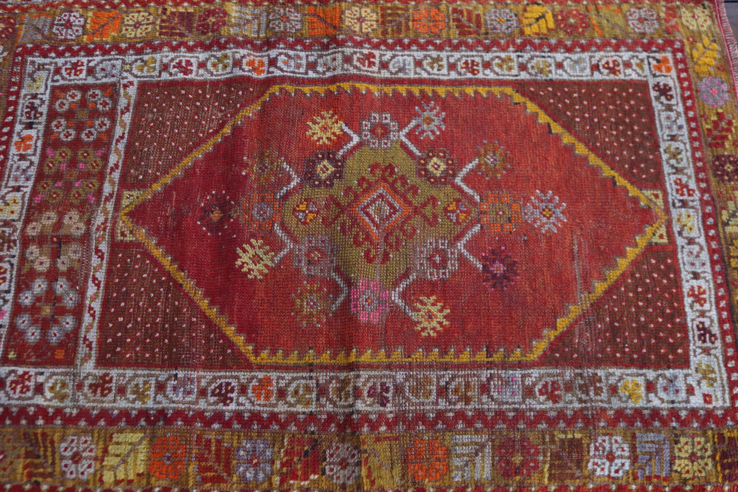 Türk Halısı, Estetik Halı, Oryantal Halılar, Vintage Halılar, Kırmızı Yün Halılar, Duvara Asılı Halılar, 2.8x4.1 ft Küçük Halı, Boho Halılar, Küçük Boho Halılar