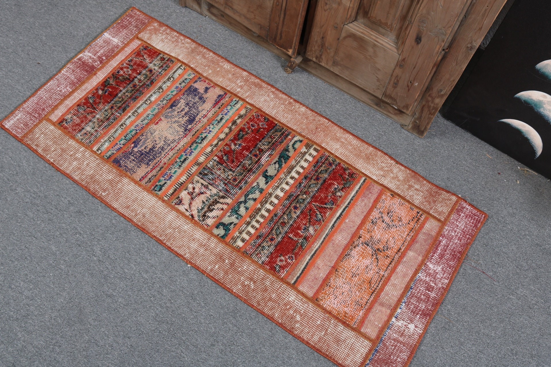 Orange Oriental Rug, Anatolian Rugs, Bathroom Rug, Flatweave Rugs, Nursery Rug, Vintage Rug, Handwoven Rug, 1.8x4 ft Small Rug, Turkish Rug