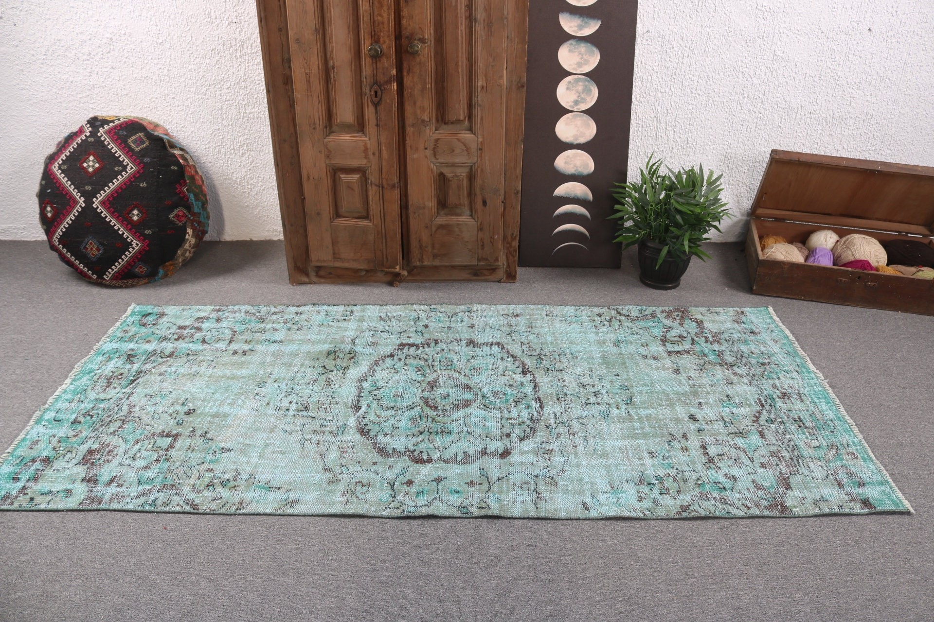 3,4x7,8 ft Alan Halısı, Estetik Halı, Modern Halılar, Yeşil Nötr Halılar, Vintage Halılar, Türk Halıları, Oturma Odası Halısı, Boho Alan Halısı, Boho Halıları