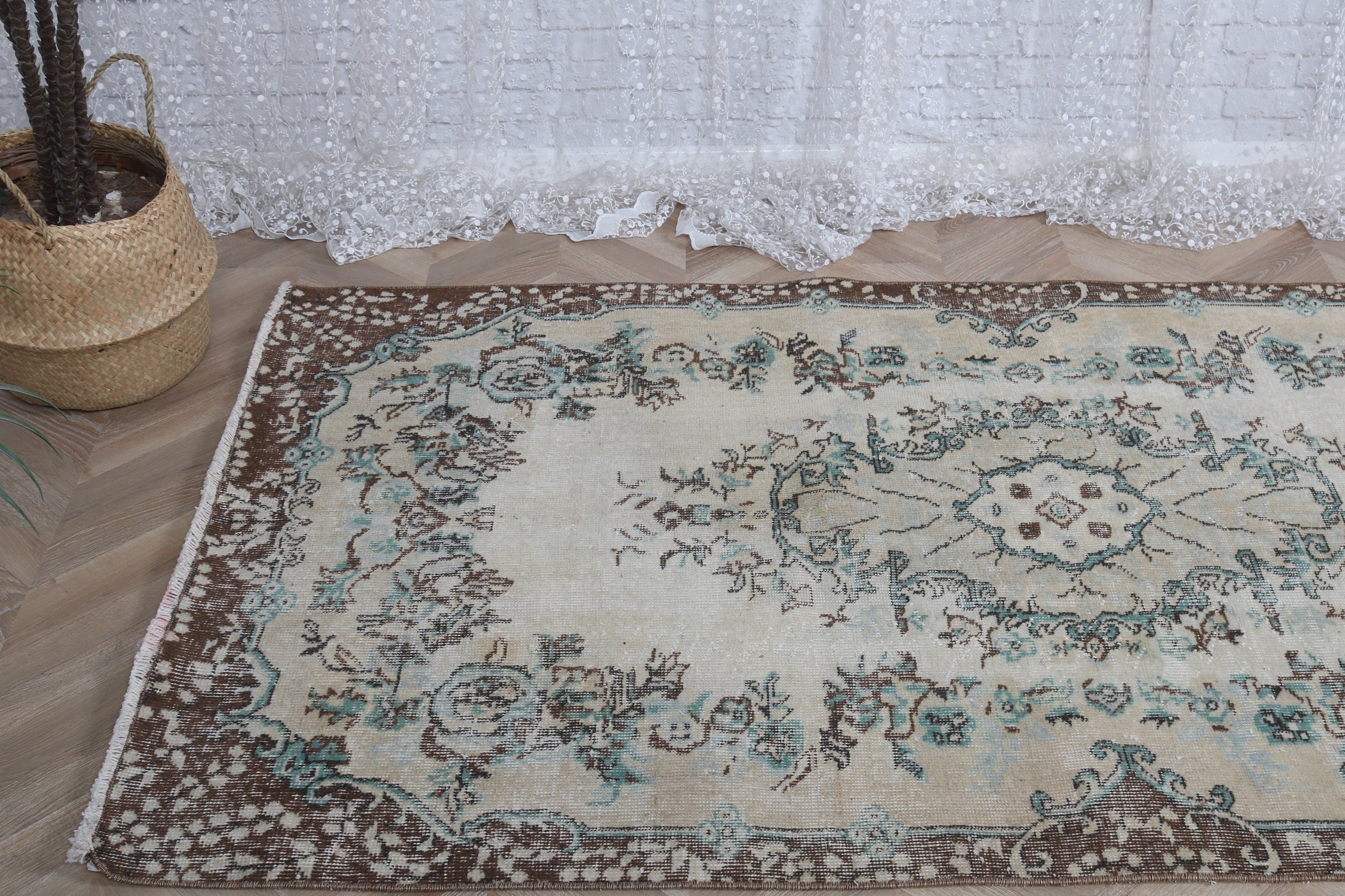 Wool Rug, Kitchen Rug, Handwoven Rugs, Cool Rugs, Vintage Rugs, 3.7x6.7 ft Area Rugs, Living Room Rugs, Beige Antique Rugs, Turkish Rugs