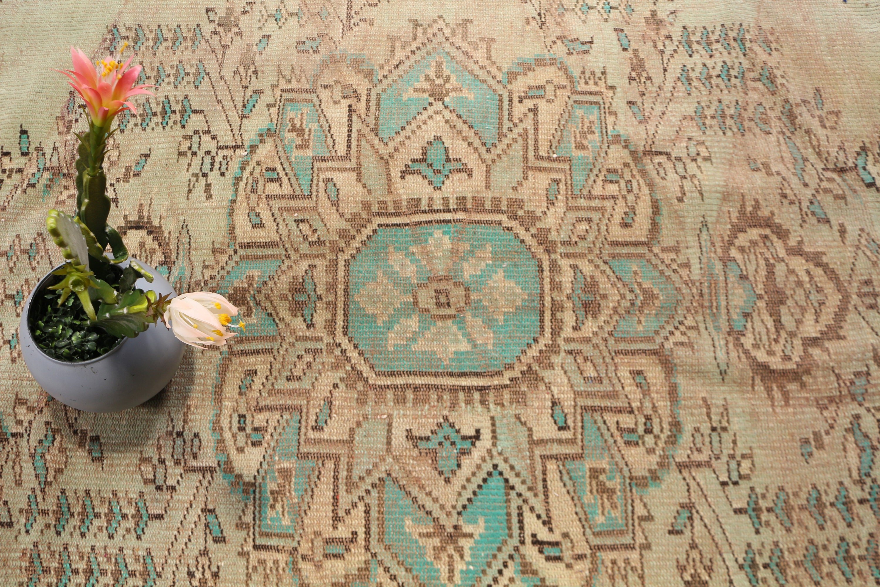 5.9x8.9 ft Büyük Halı, Türk Halısı, Vintage Halı, Yatak Odası Halıları, El Dokuma Halı, Boho Halı, Büyük Oushak Halı, Düz Dokuma Halı, Yeşil Geometrik Halı