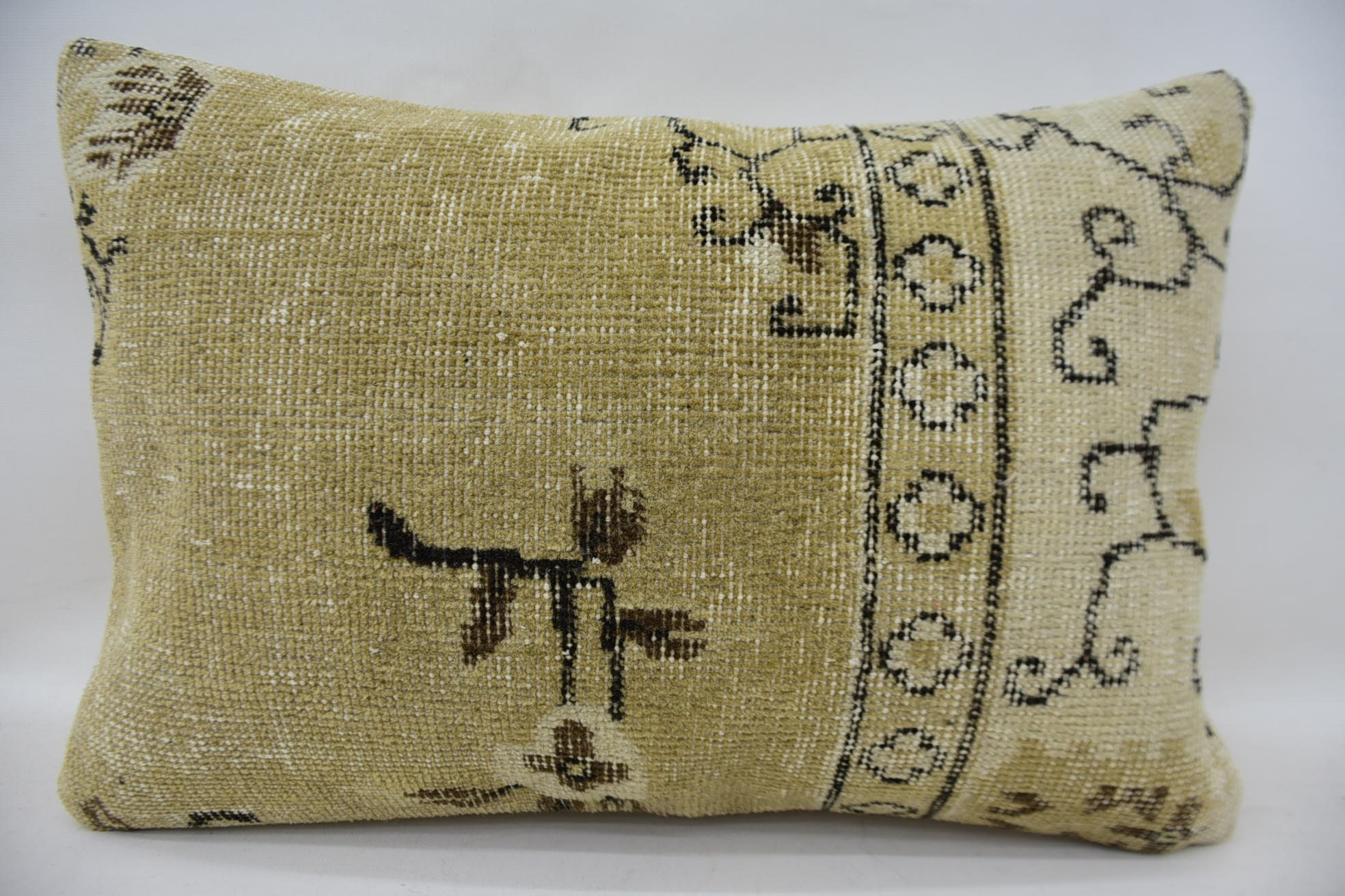 Vintage Pillow, Farmhouse Cushion Case, 16"x24" Beige Pillow, Boho Pillow, Vintage Kilim Throw Pillow, Pastel Pillow Sham