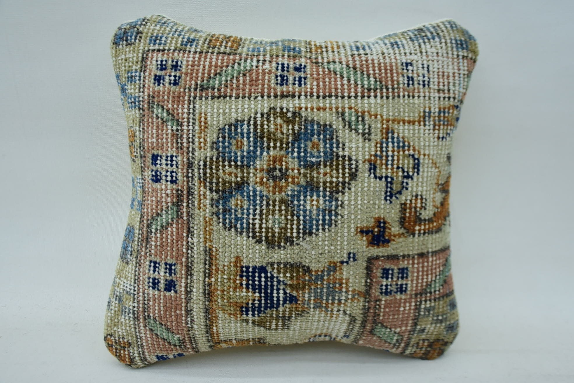 Vintage Pillow, Pillow for Sofa, 12"x12" Beige Cushion Case, Ottoman Pillow Cover, One Of A Kind Cushion, Vintage Kilim Throw Pillow