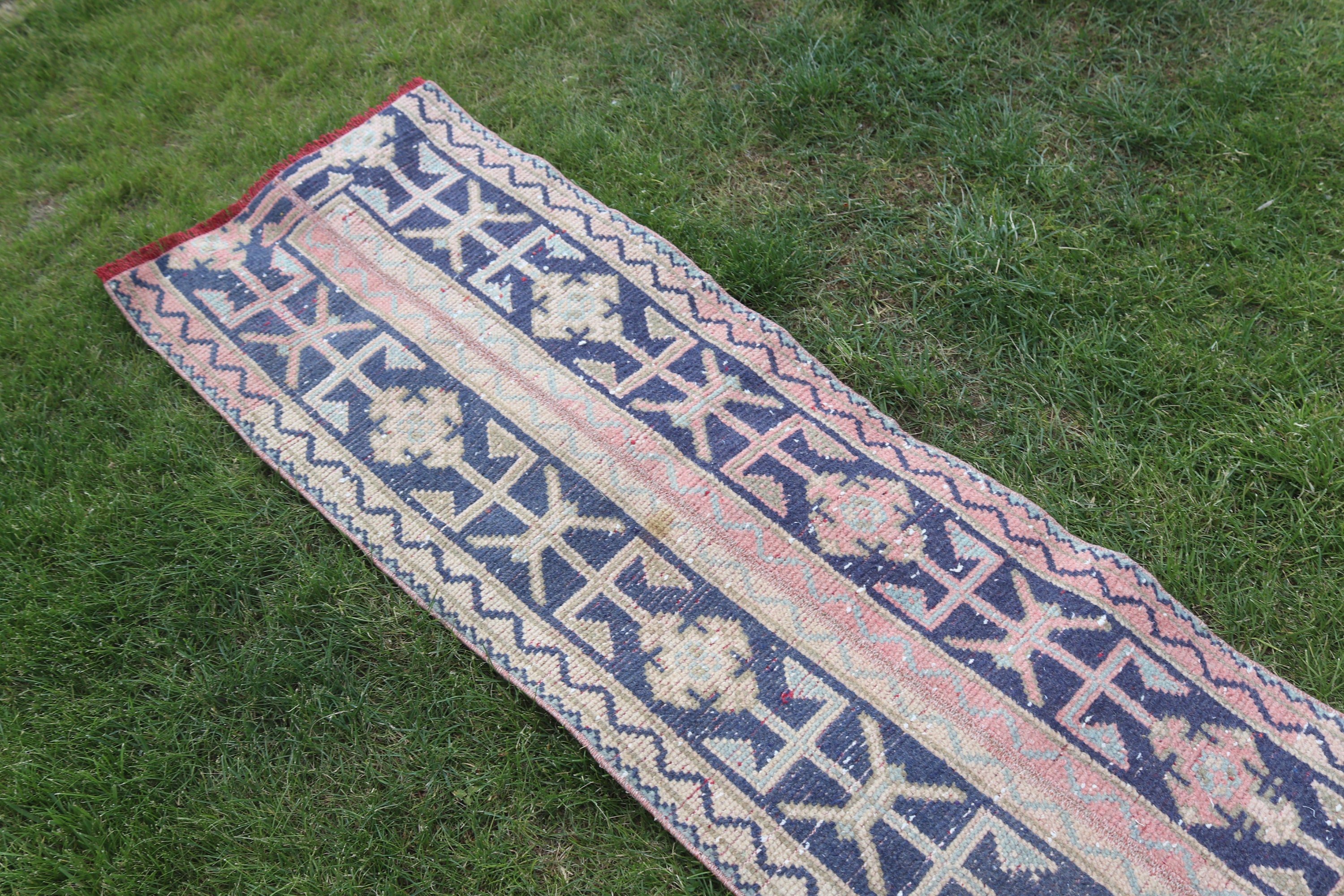 Long Runner Rug, Turkish Rugs, Vintage Rug, Kitchen Rug, Aztec Rug, Blue Boho Rug, Geometric Rug, 1.7x10.5 ft Runner Rug, Anatolian Rugs