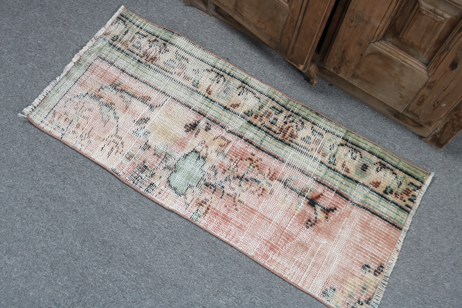 Vintage Rugs, Turkish Rug, Wool Rugs, Floor Rug, Door Mat Rug, Green Anatolian Rugs, 1.5x3.3 ft Small Rug, Small Boho Rugs, Home Decor Rugs