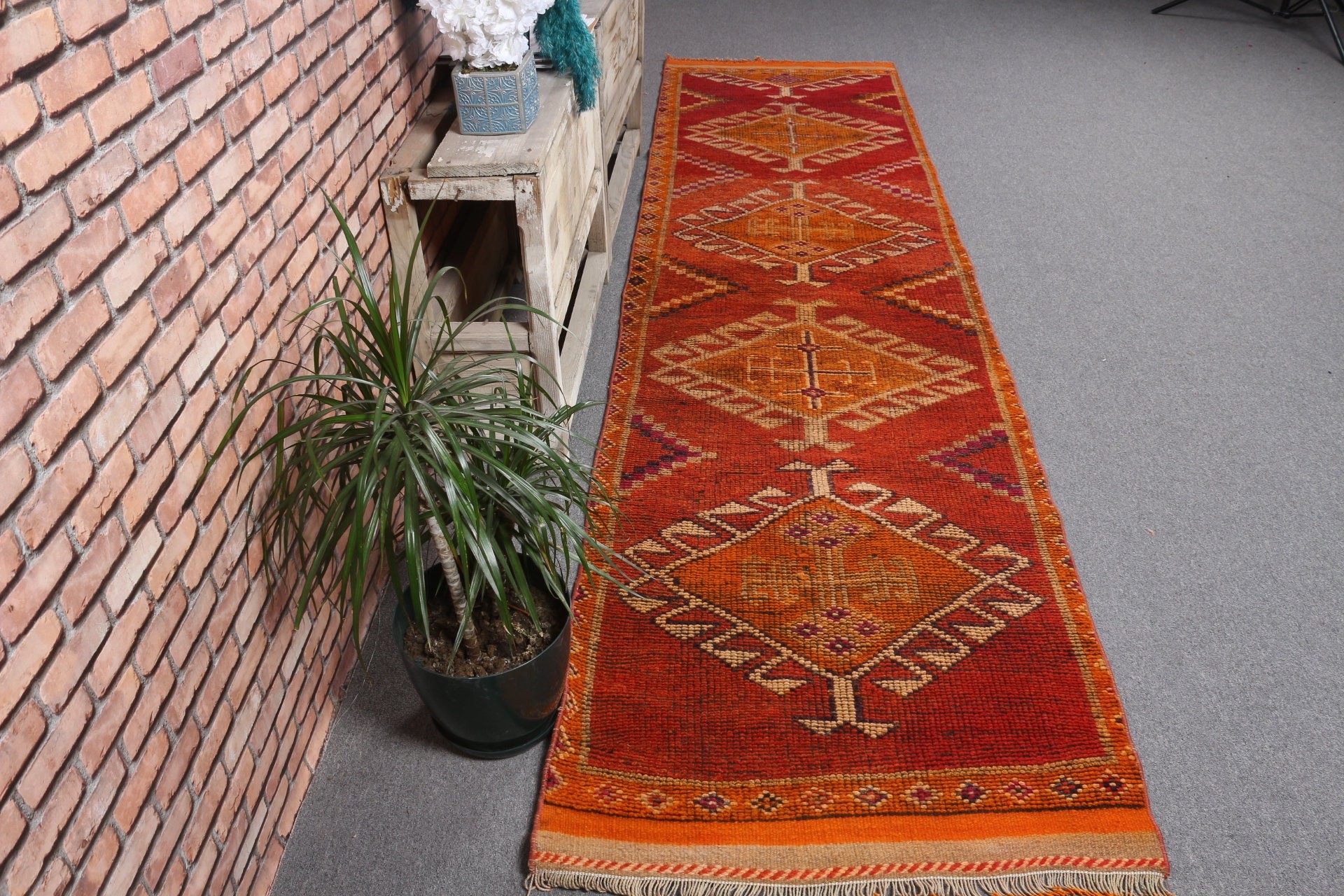 Antique Rugs, Floor Rugs, Vintage Rugs, Rugs for Runner, Corridor Rug, 2.8x11 ft Runner Rug, Red Moroccan Rug, Kitchen Rug, Turkish Rug