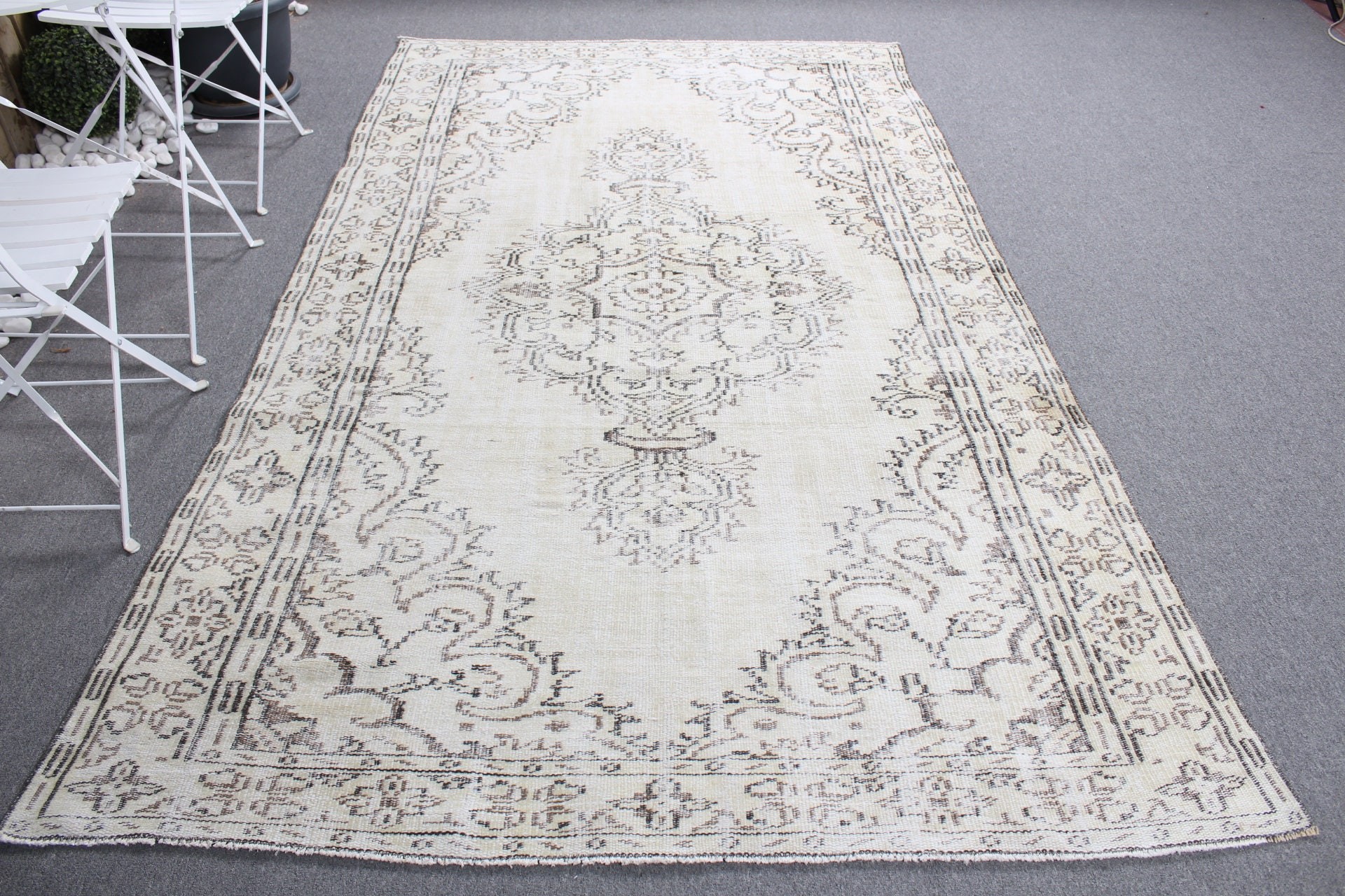 Vintage Halı, Yer Halıları, 5.5x8.7 ft Büyük Halı, Yün Halı, Yemek Odası Halısı, Salon Halıları, Bej Ev Dekor Halısı, Türk Halısı, Ev Dekor Halısı