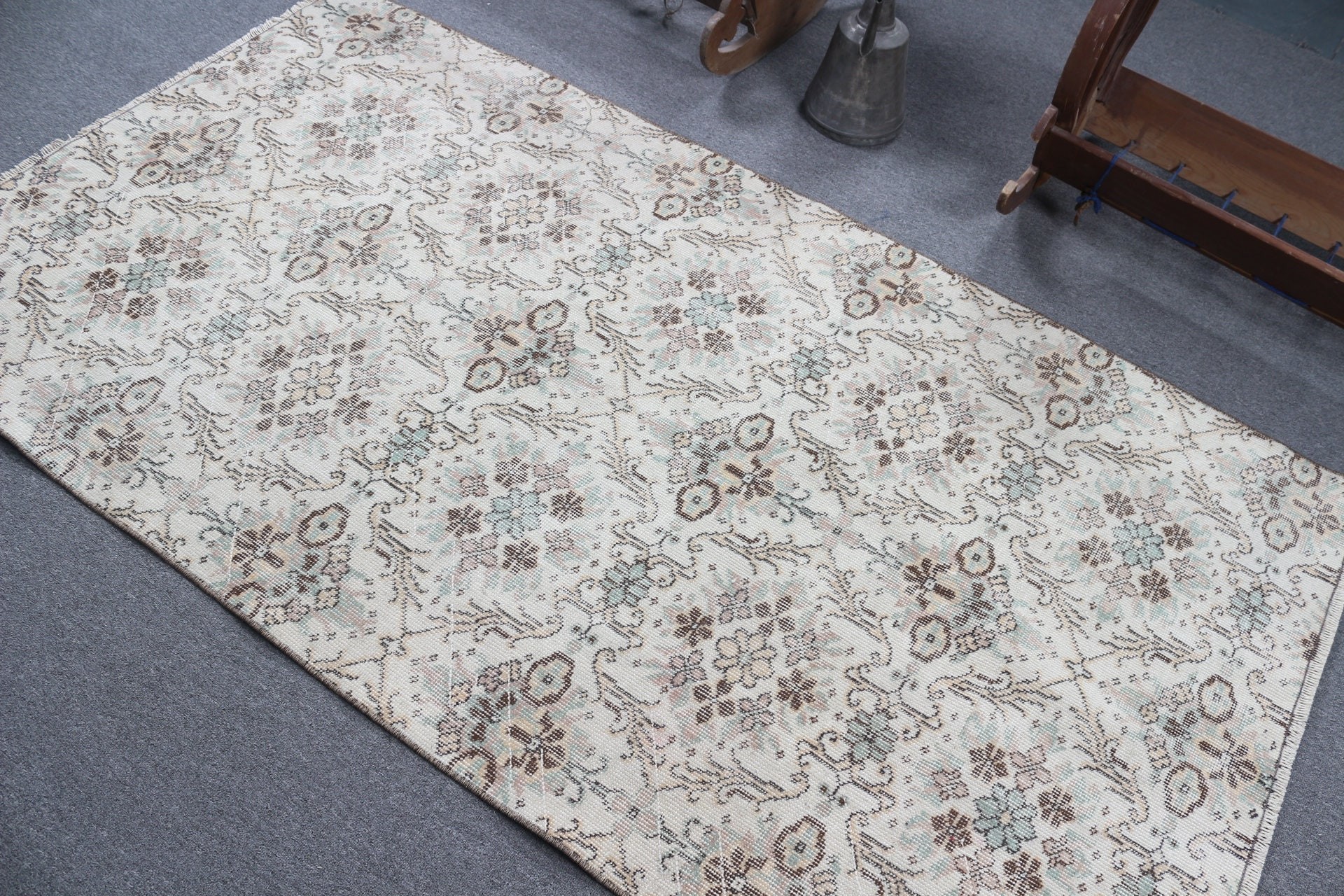 Vintage Rug, Kitchen Rugs, Vintage Decor Rug, 3.8x7 ft Area Rug, Wool Rug, Home Decor Rug, Beige Floor Rug, Turkish Rug, Dining Room Rug