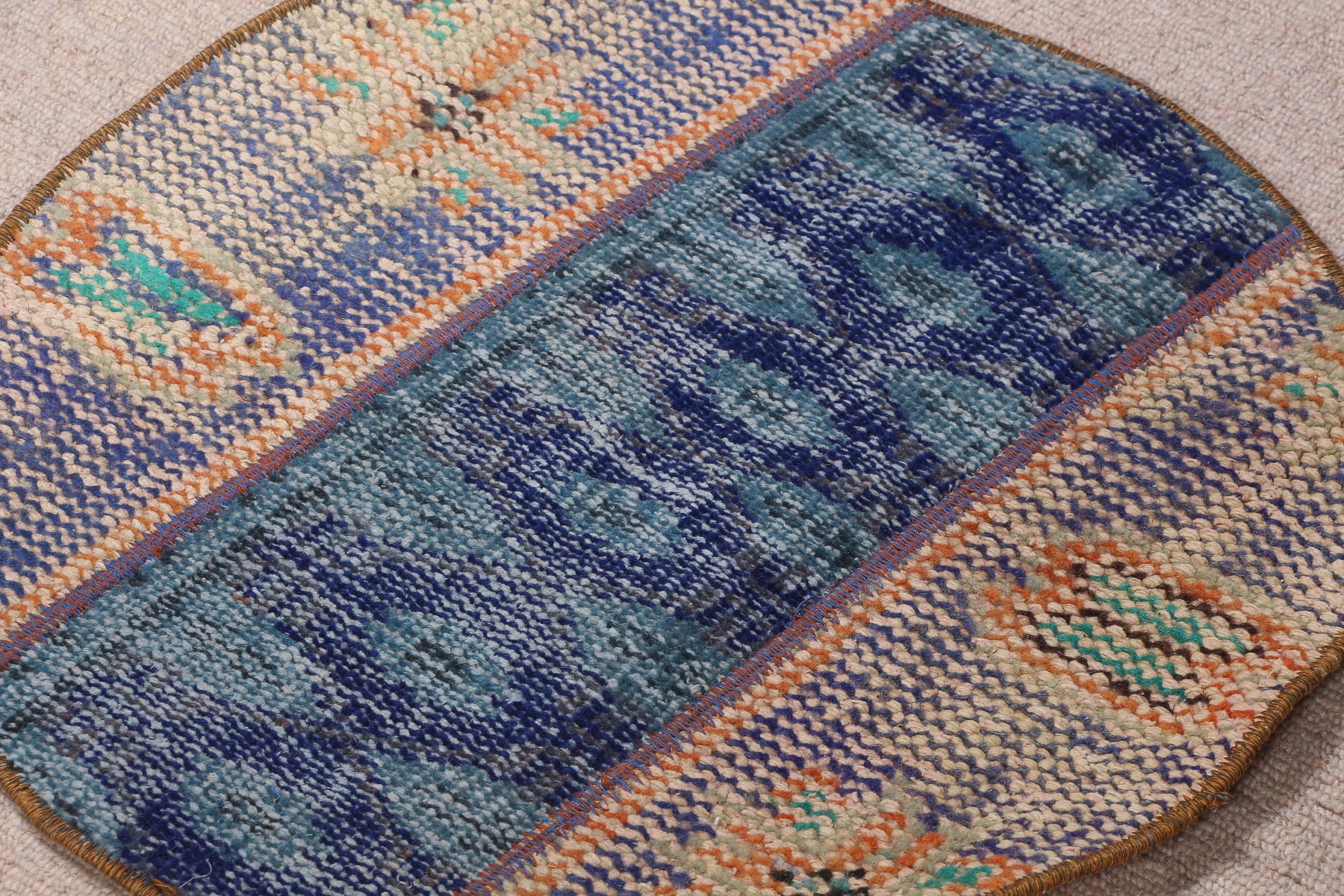 Rugs for Bath, Turkish Rugs, Vintage Rugs, Blue  1.7x1.7 ft Small Rug, Bathroom Rug, Entry Rugs, Bedroom Rug