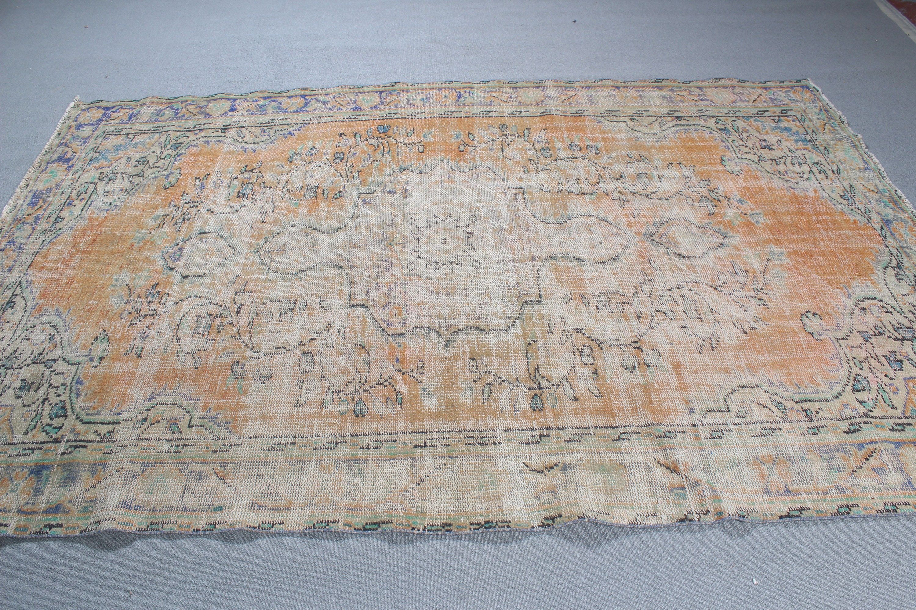 5.7x8.8 ft Büyük Halı, Ev Dekorasyonu Halıları, Salon Halısı, Yer Halısı, Vintage Halı, Düz Dokuma Halılar, Türk Halısı, Sarı Modern Halı, Oturma Odası Halıları