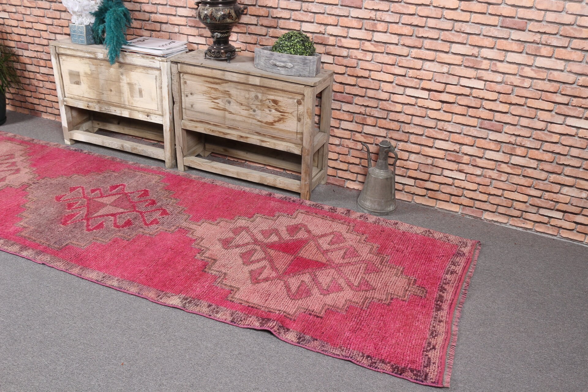 Vintage Halı, Anadolu Halısı, Koridor Halıları, Soğuk Halı, 3,2x10,6 ft Runner Halıları, Pembe Yer Halısı, Koridor Halısı, Koridor Halısı, Türk Halısı