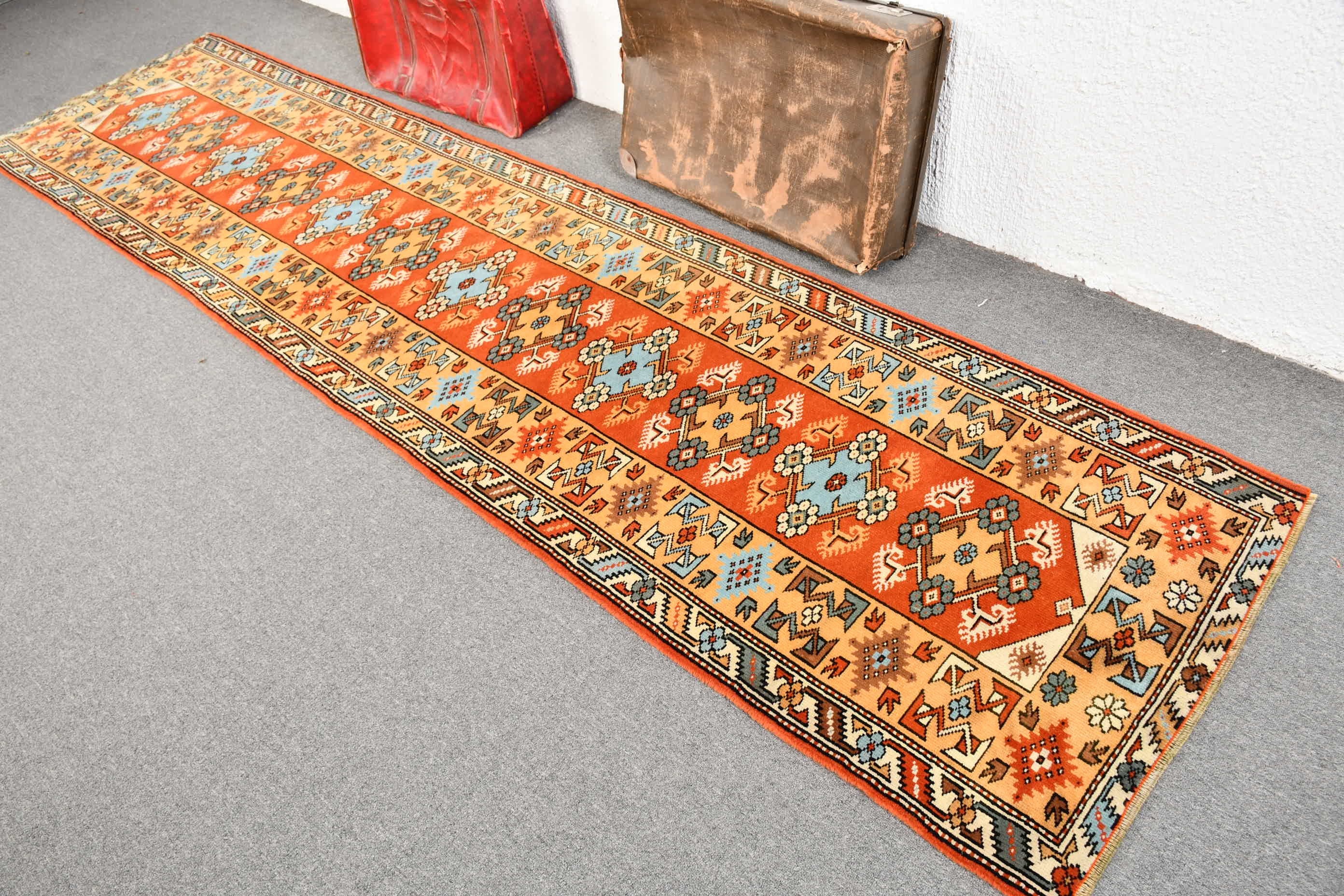 Turkish Rugs, Bohemian Rug, 2.7x10.9 ft Runner Rug, Vintage Rug, Hallway Rug, Anatolian Rugs, Kitchen Rug, Red Oushak Rugs, Home Decor Rugs