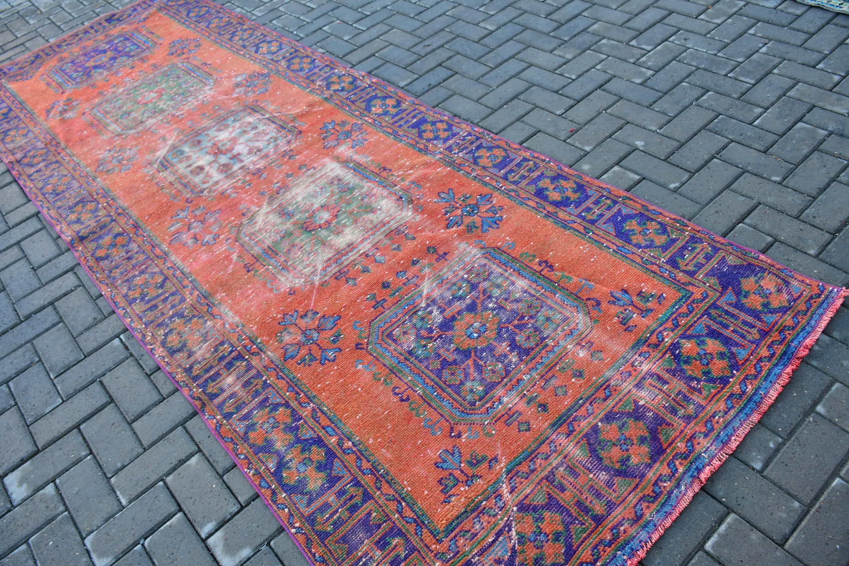 Hallway Rug, Muted Rug, Oushak Rugs, Turkish Rug, 4.2x11.8 ft Runner Rugs, Orange Bedroom Rugs, Rugs for Runner, Vintage Rug