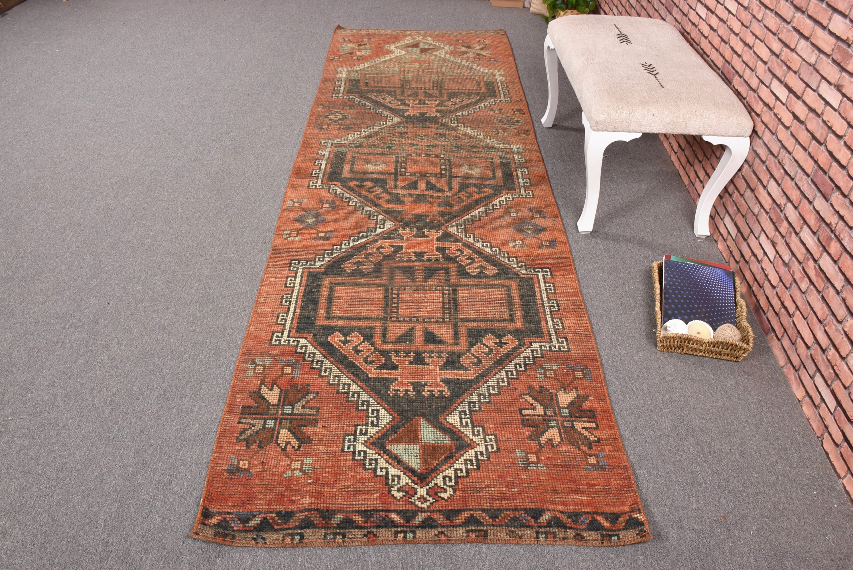 Antika Halılar, El Dokuma Halı, Turuncu Lüks Halılar, Vintage Halı, Modern Halı, Koridor Halısı, Türk Halısı, Merdiven Halıları, 3,2x10,5 ft Yolluk Halıları