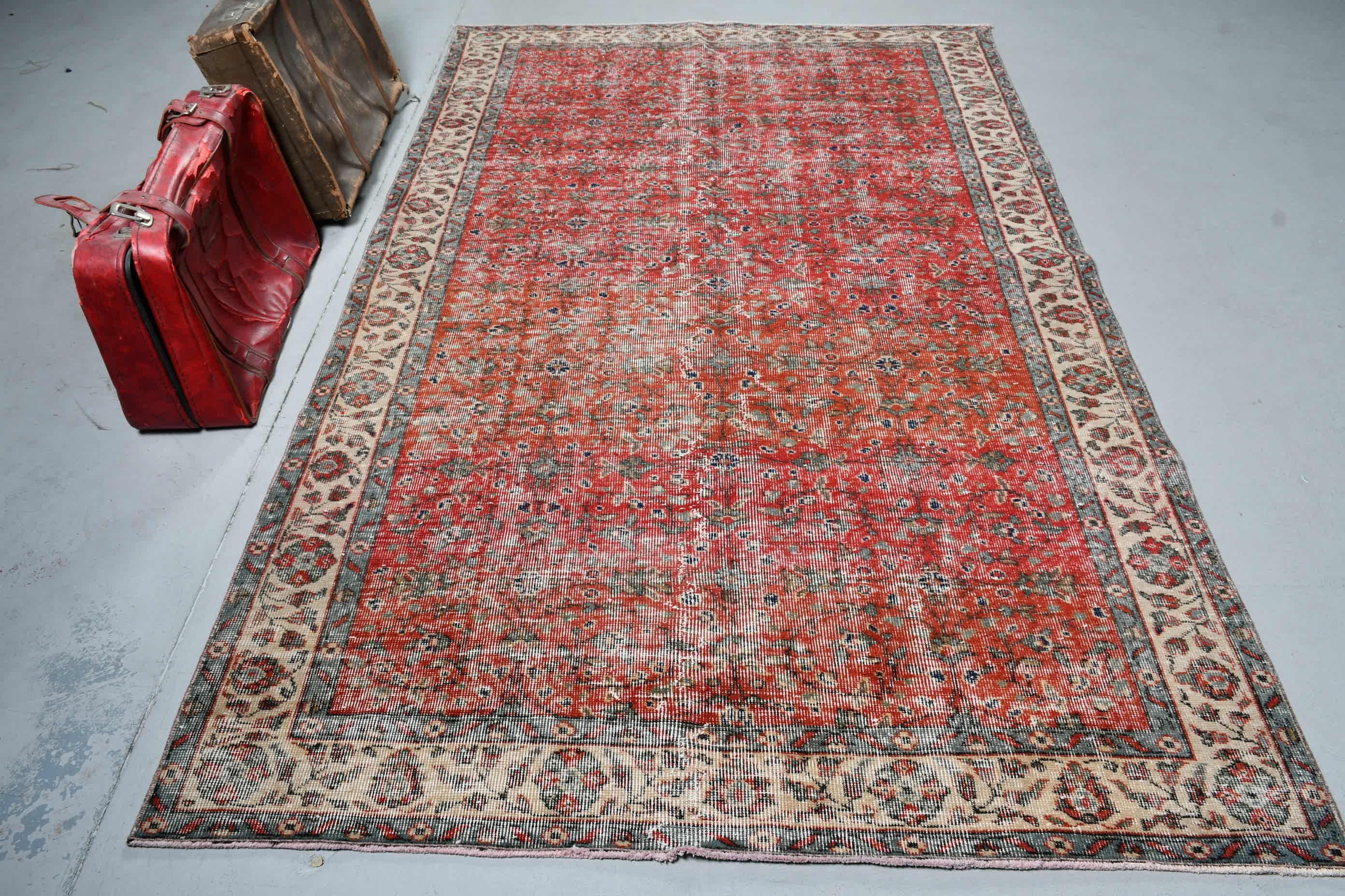 Red Bedroom Rug, Moroccan Rugs, Old Rug, Turkish Rug, Living Room Rugs, Kitchen Rugs, Dining Room Rugs, Vintage Rugs, 5.3x8.8 ft Large Rugs