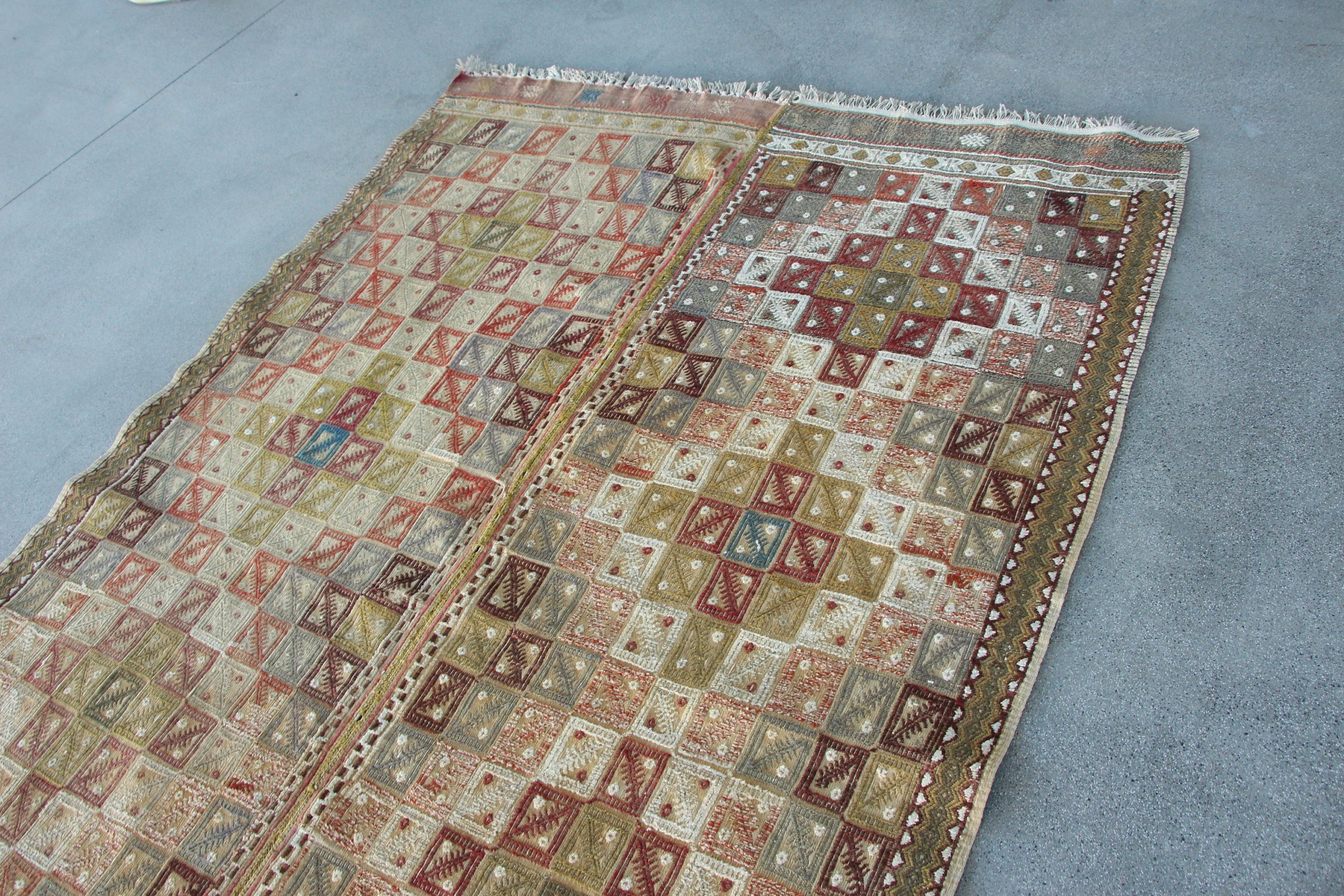 Salon Halıları, Vintage Halılar, 5,1x8,3 ft Büyük Halılar, Oturma Odası Halısı, Türk Halısı, Boho Halısı, Kilim, Yer Halısı, Gökkuşağı Oushak Halısı