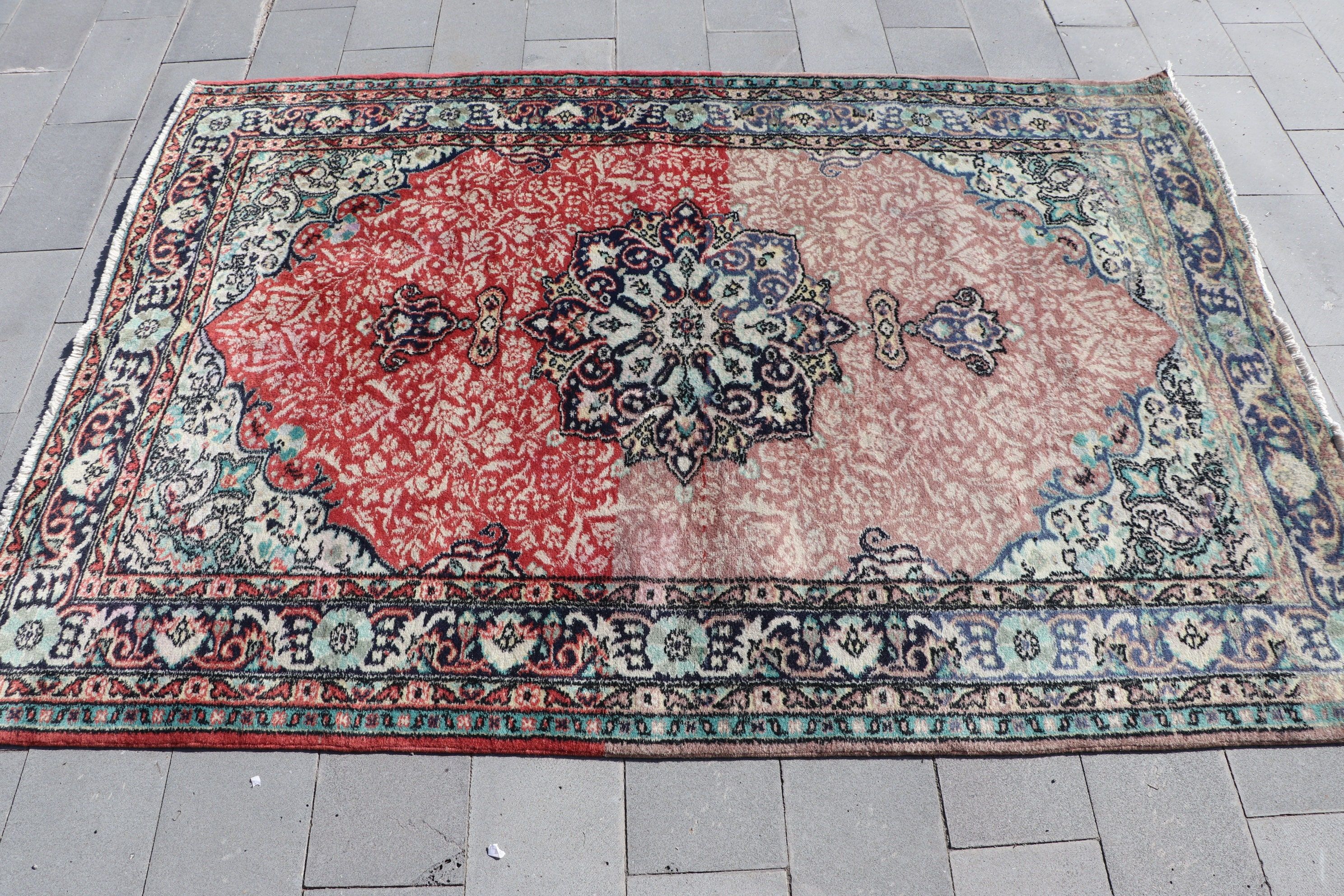 Oryantal Halılar, 4.9x6.9 ft Alan Halısı, Ev Dekorasyonu Halısı, Yatak Odası Halıları, Yer Halısı, Türk Halıları, Vintage Halılar, Pembe Oushak Halıları, Eskitilmiş Halı