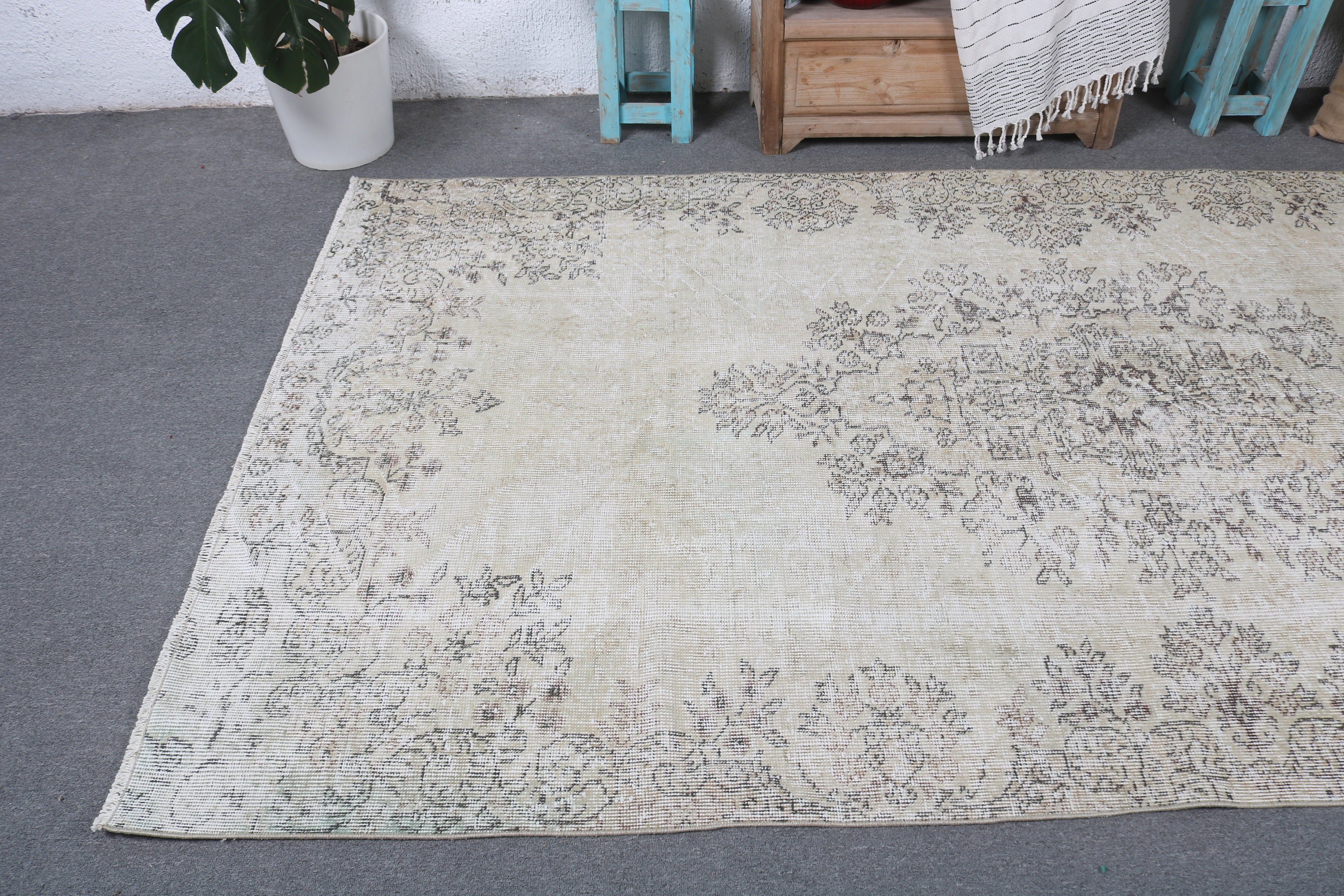 Vintage Halılar, Büyük Boho Halılar, Nötr Halı, 4,9x9,2 ft Büyük Halı, Bej Modern Halılar, Büyük Vintage Halılar, Antika Halı, Türk Halısı