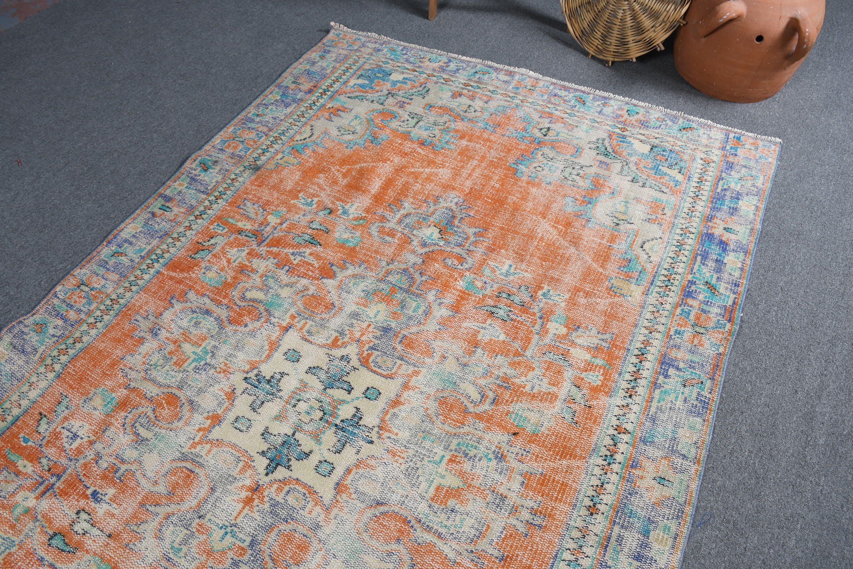 Kitchen Rug, Rugs for Dining Room, Orange Oriental Rugs, Cool Rug, Bedroom Rugs, Salon Rug, 5.9x9.2 ft Large Rug, Vintage Rug, Turkish Rug