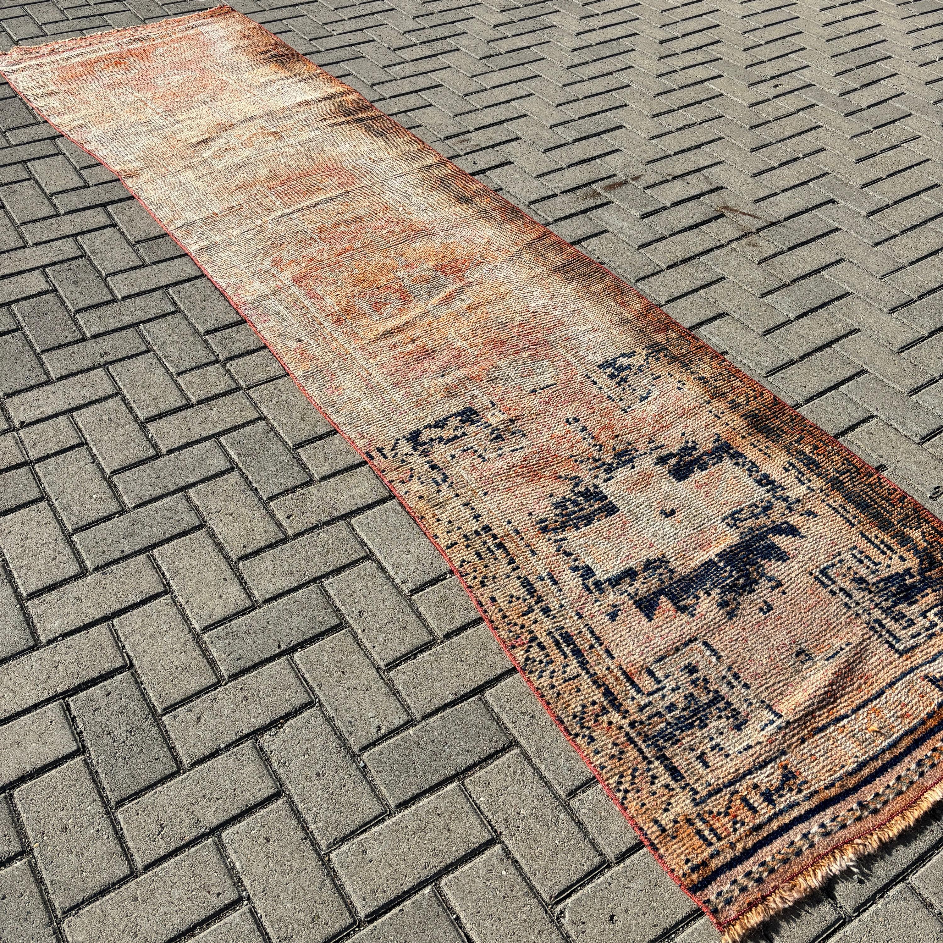 Hallway Rugs, Orange Geometric Rugs, 2.7x10.2 ft Runner Rug, Turkey Rug, Turkish Rugs, Kitchen Rug, Modern Rug, Vintage Rug